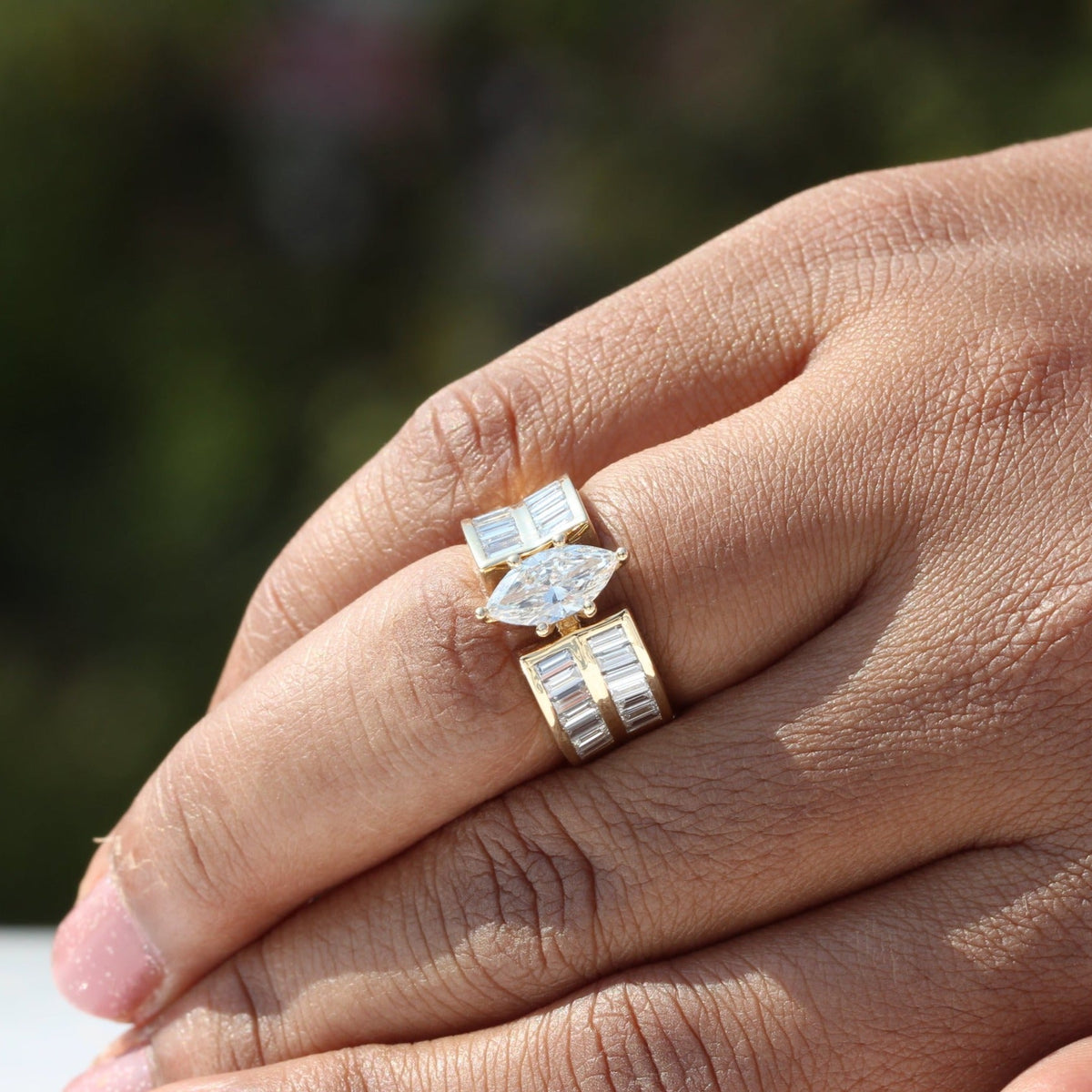 Marquise Cut Accent Wedding Lab Grown Diamond Ring - Ring on Hand View