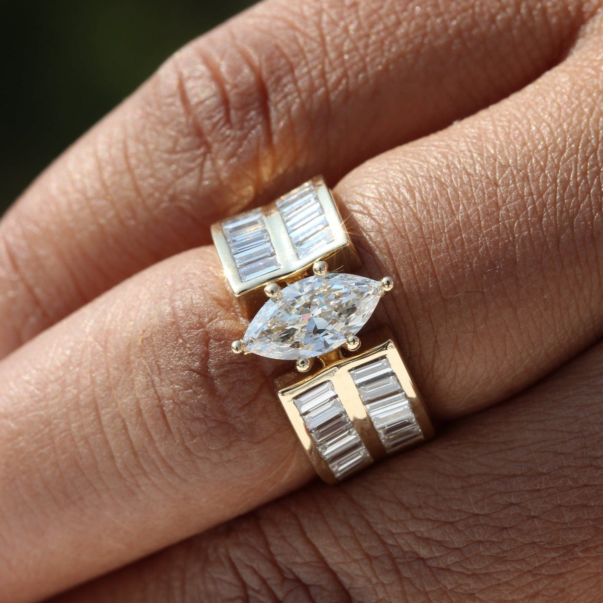 Marquise Cut Accent Wedding Lab Grown Diamond Ring - Perspective View