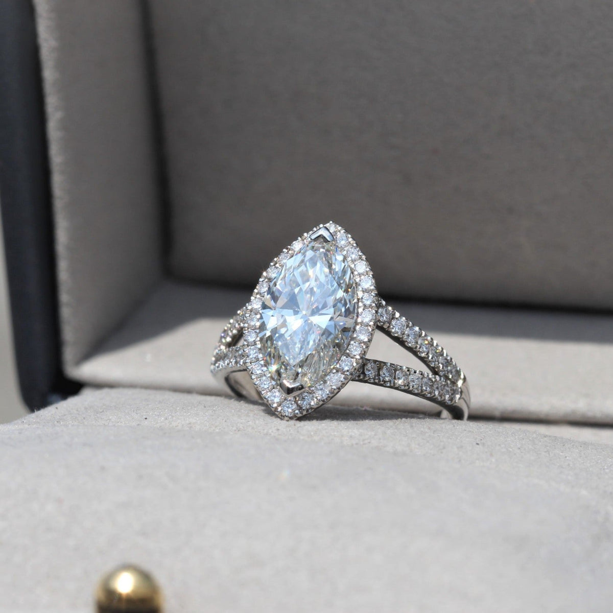 Marquise Cut Halo Engagement Lab Grown Diamond Ring - Detail View