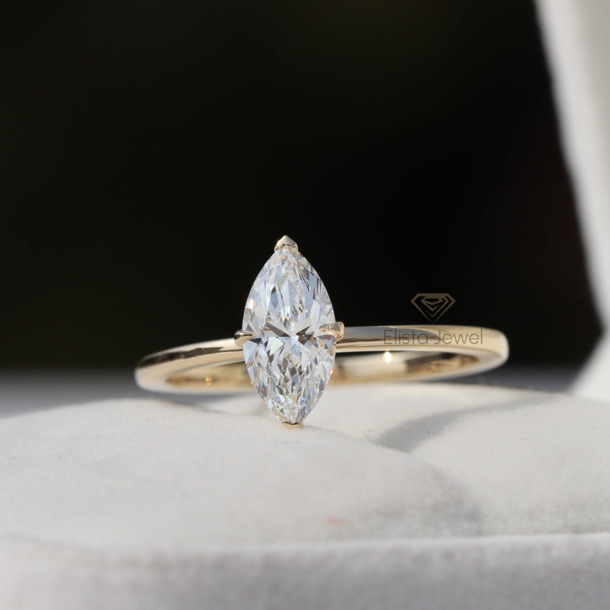 Marquise Cut Solitaire Engagement Lab Grown Diamond Ring in 14K - Side View