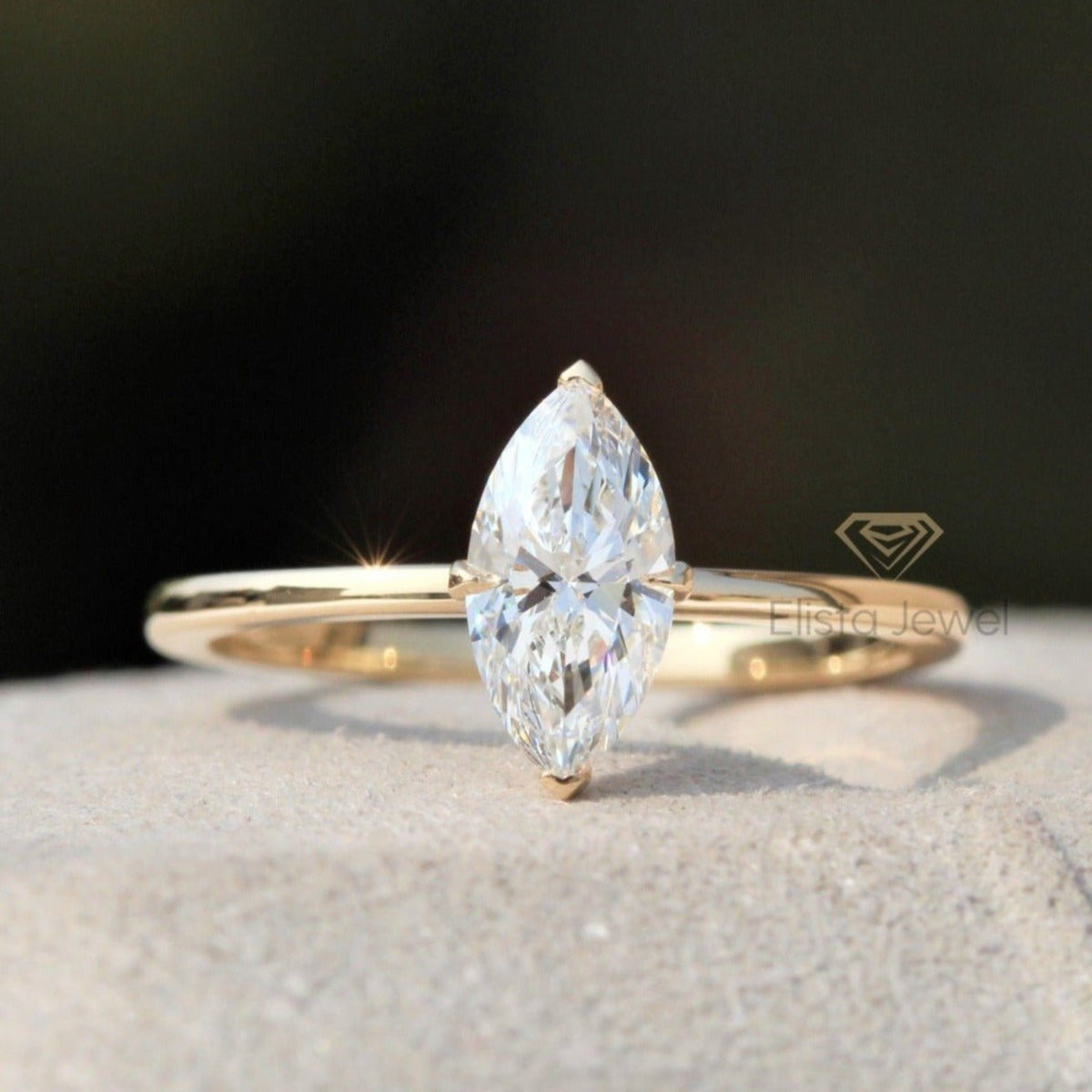 Marquise Cut Solitaire Engagement Lab Grown Diamond Ring in 10K - Front View