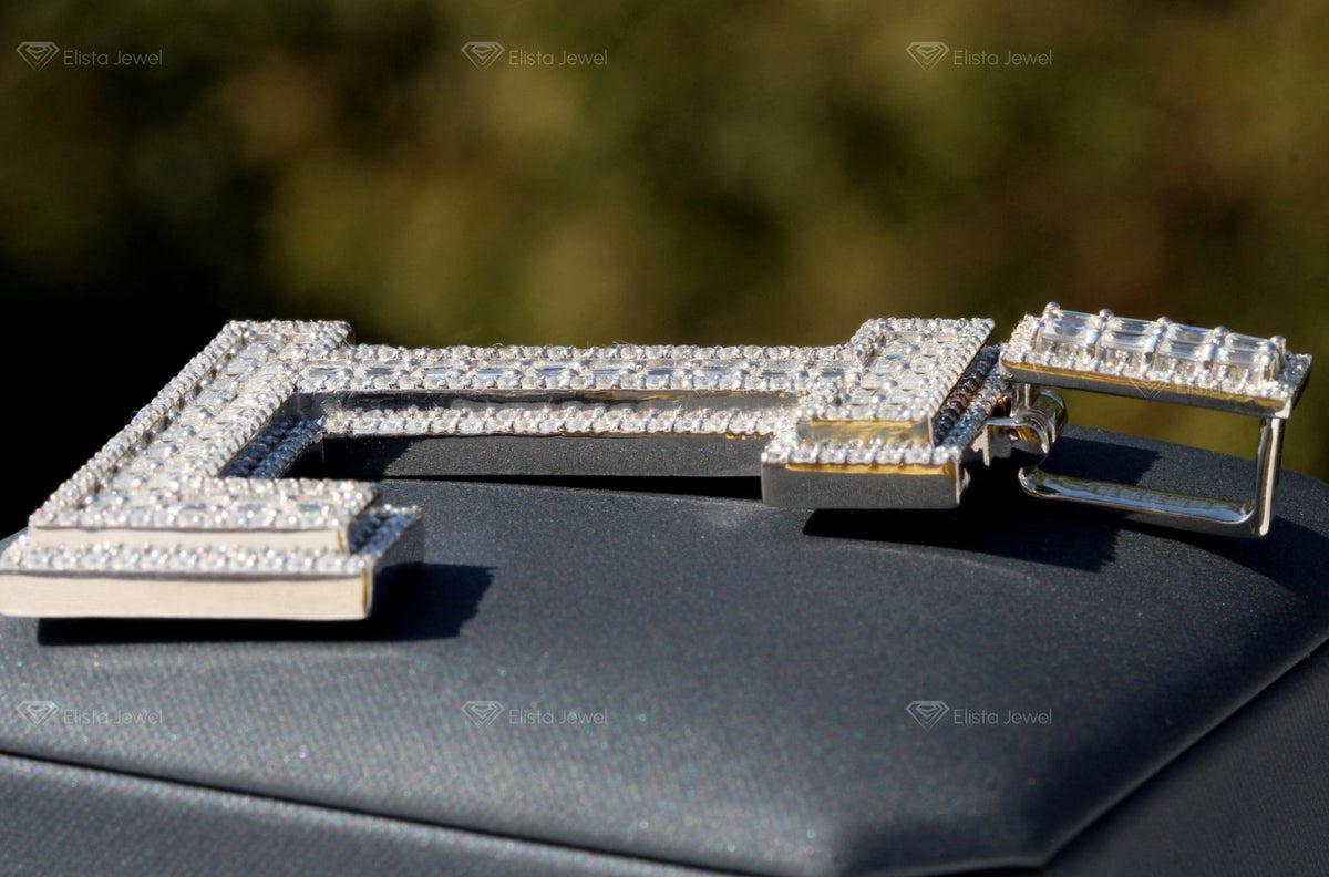 Name Initial Iced Letter Pendant - Profile View