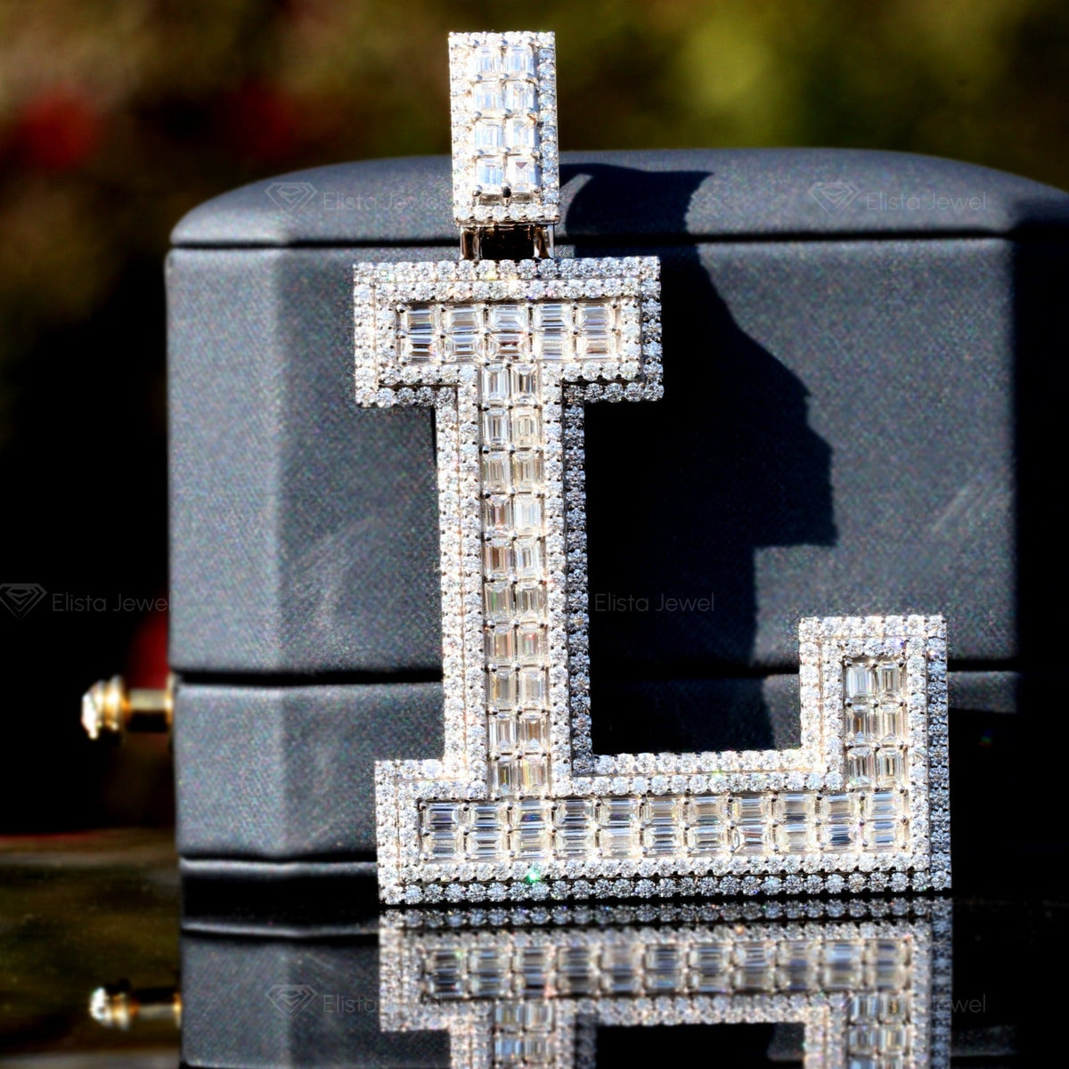 Name Initial Iced Letter Pendant in 10K - Front View