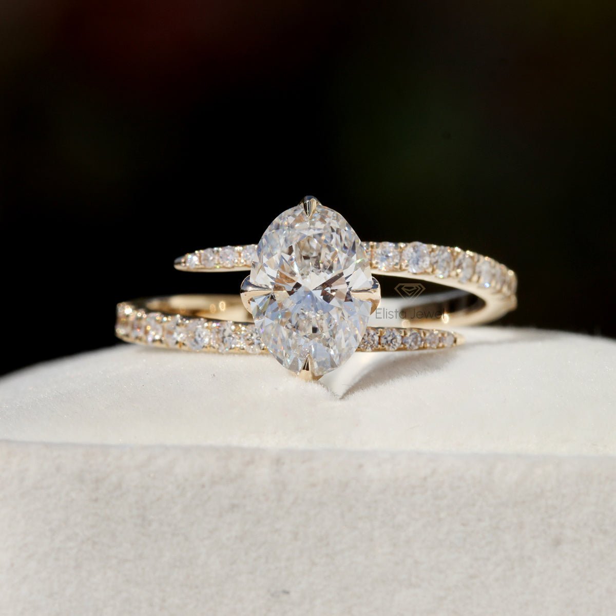 Oval Cut Bypass Engagement Lab Grown Diamond Ring in 10K - Front View