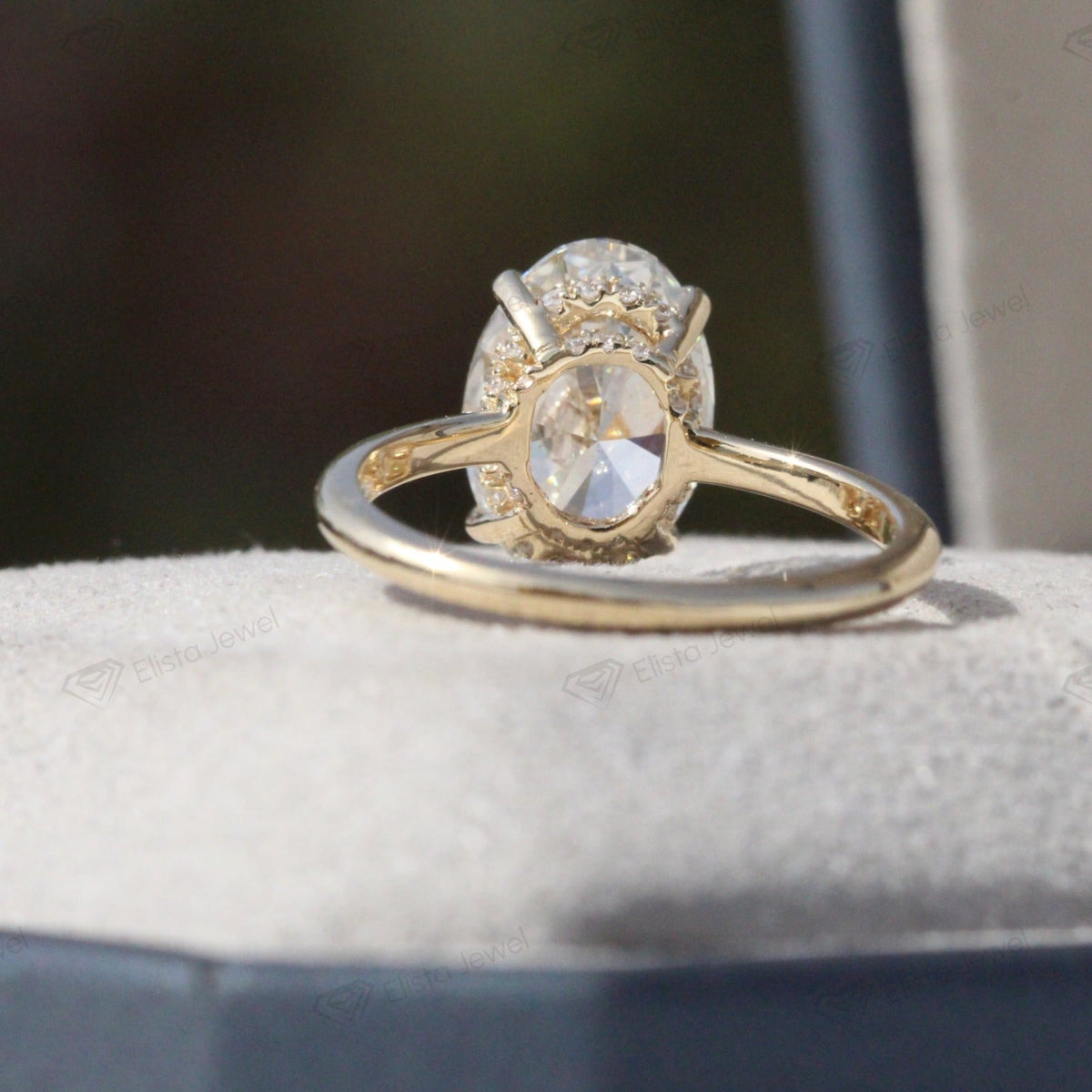 Oval Cut Double Hidden Halo Wedding Lab Grown Diamond Ring in 14K White Gold - Top View