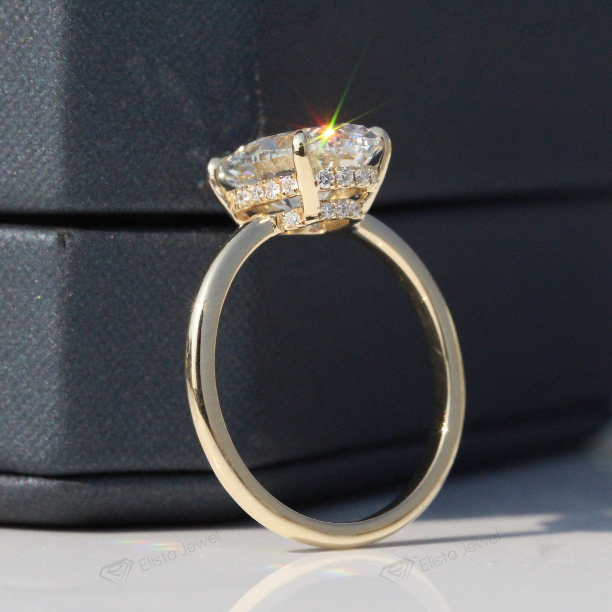 Oval Cut Double Hidden Halo Wedding Lab Grown Diamond Ring in 18K Rose Gold - Perspective View