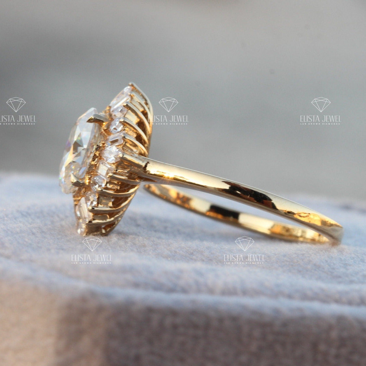 Oval Cut Halo Art Deco Lab Grown Diamond Ring - Detail View