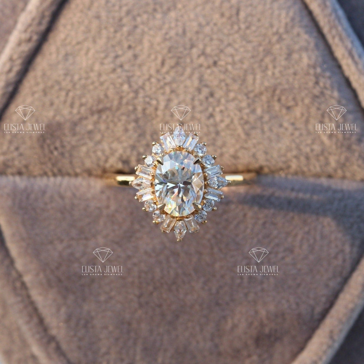 Oval Cut Halo Art Deco Lab Grown Diamond Ring in 14K - Side View