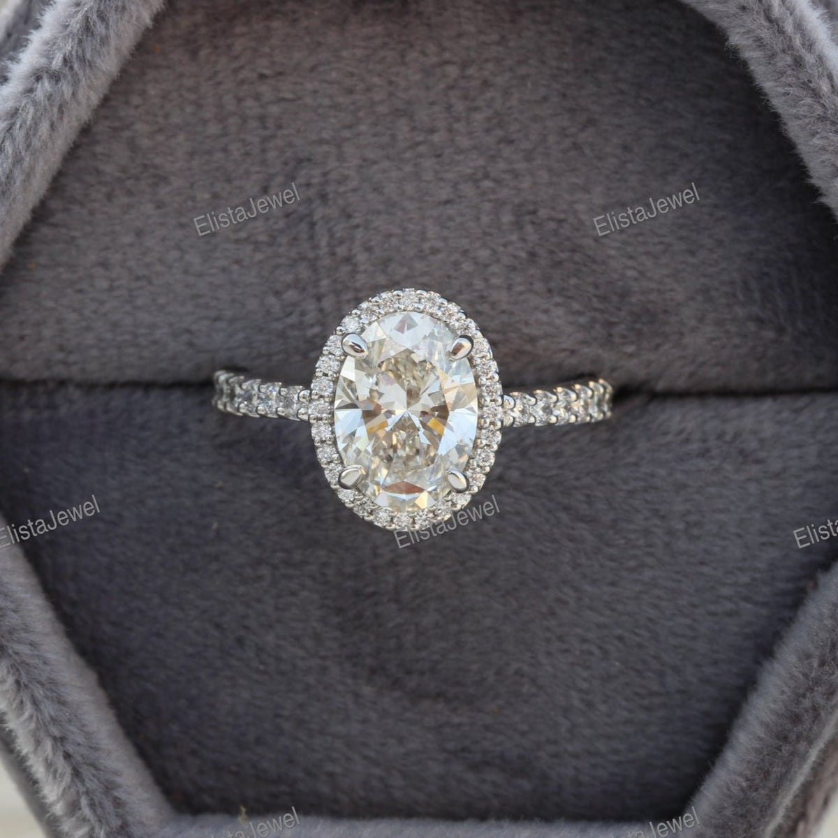 Oval Cut Halo Engagement Lab Grown Diamond Ring in 14K Rose Gold - Detail View