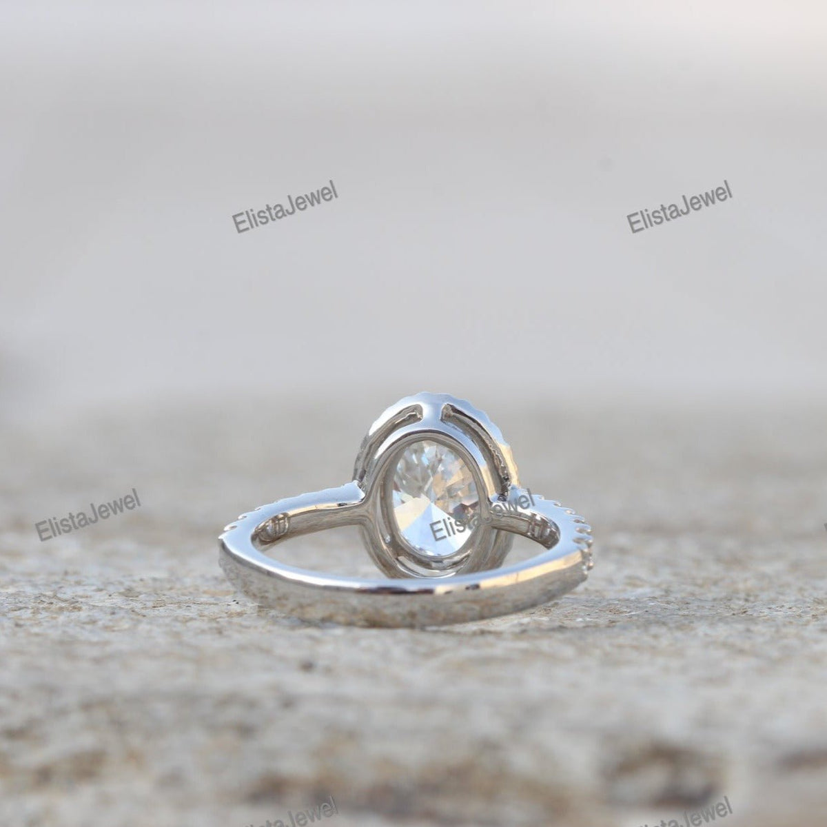 Oval Cut Halo Engagement Lab Grown Diamond Ring in 18K Rose Gold - Perspective View