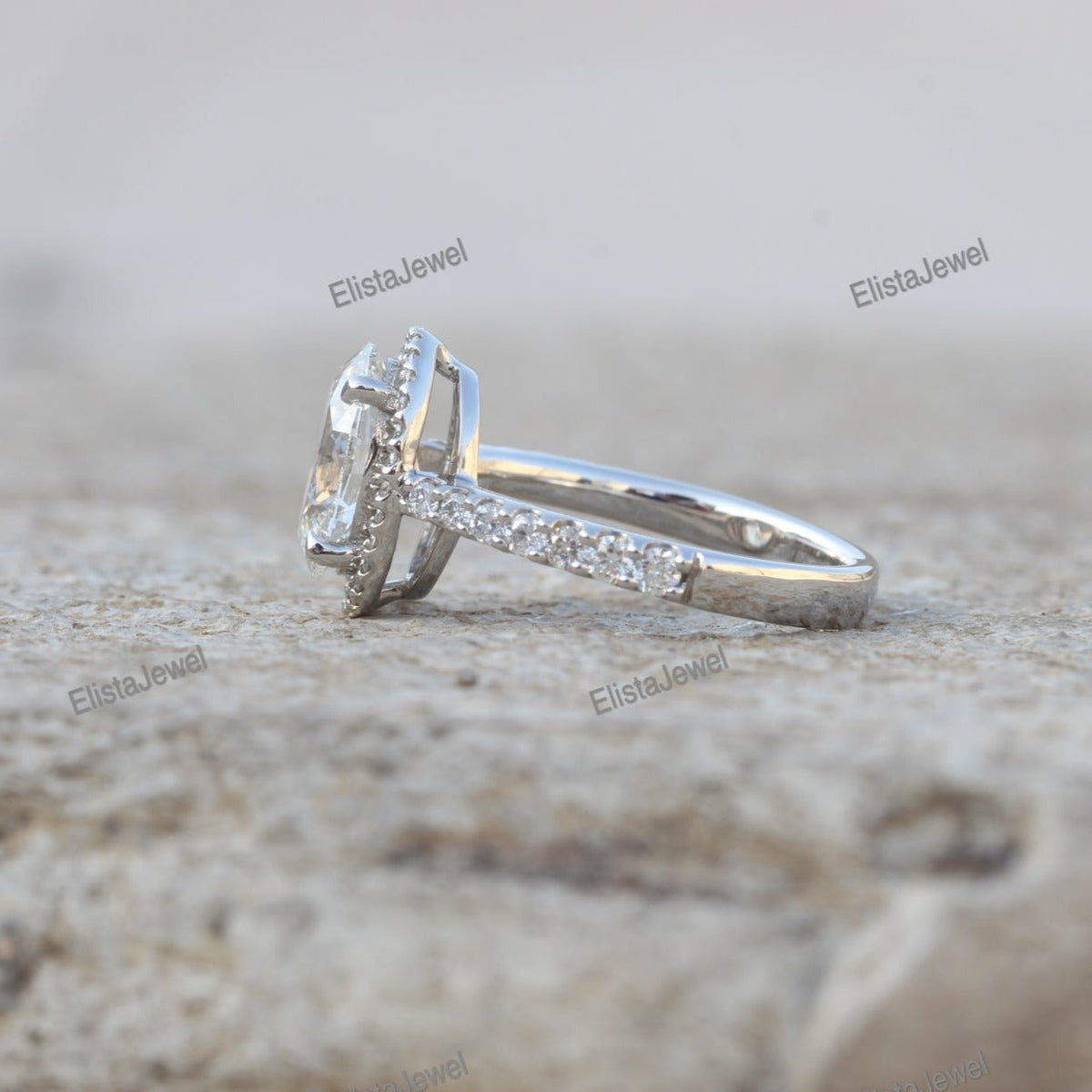 Oval Cut Halo Engagement Lab Grown Diamond Ring in 18K Yellow Gold - Close-up View