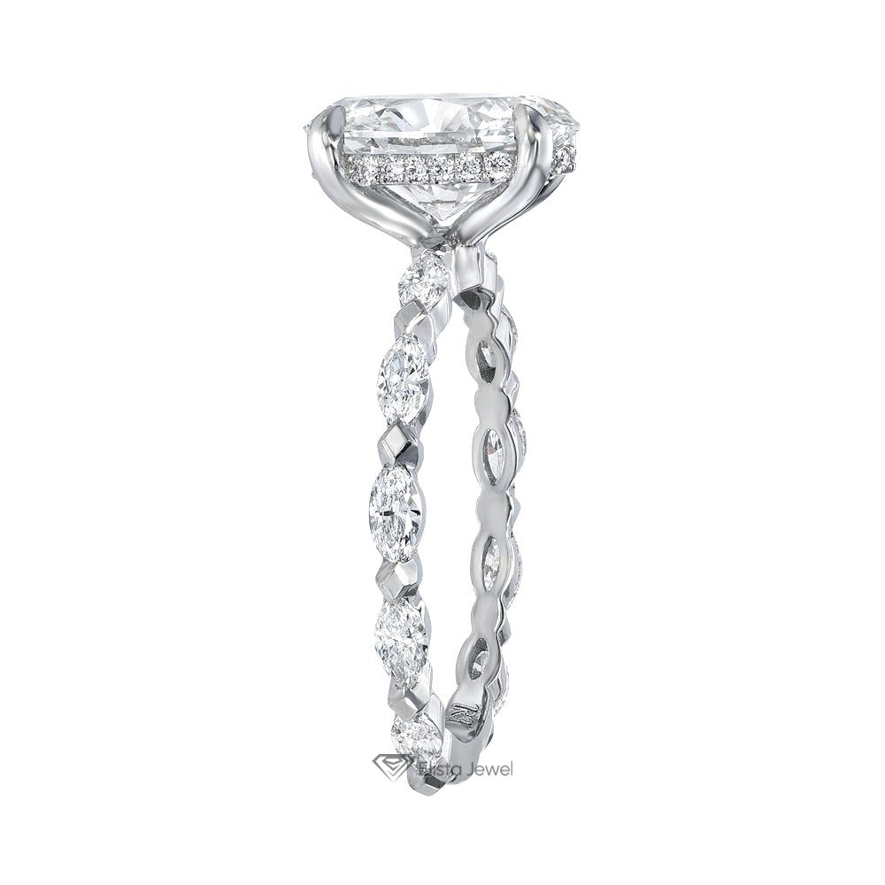 Oval Cut Hidden Halo Engagement Lab Grown Diamond Ring in 10K Rose Gold - Side View