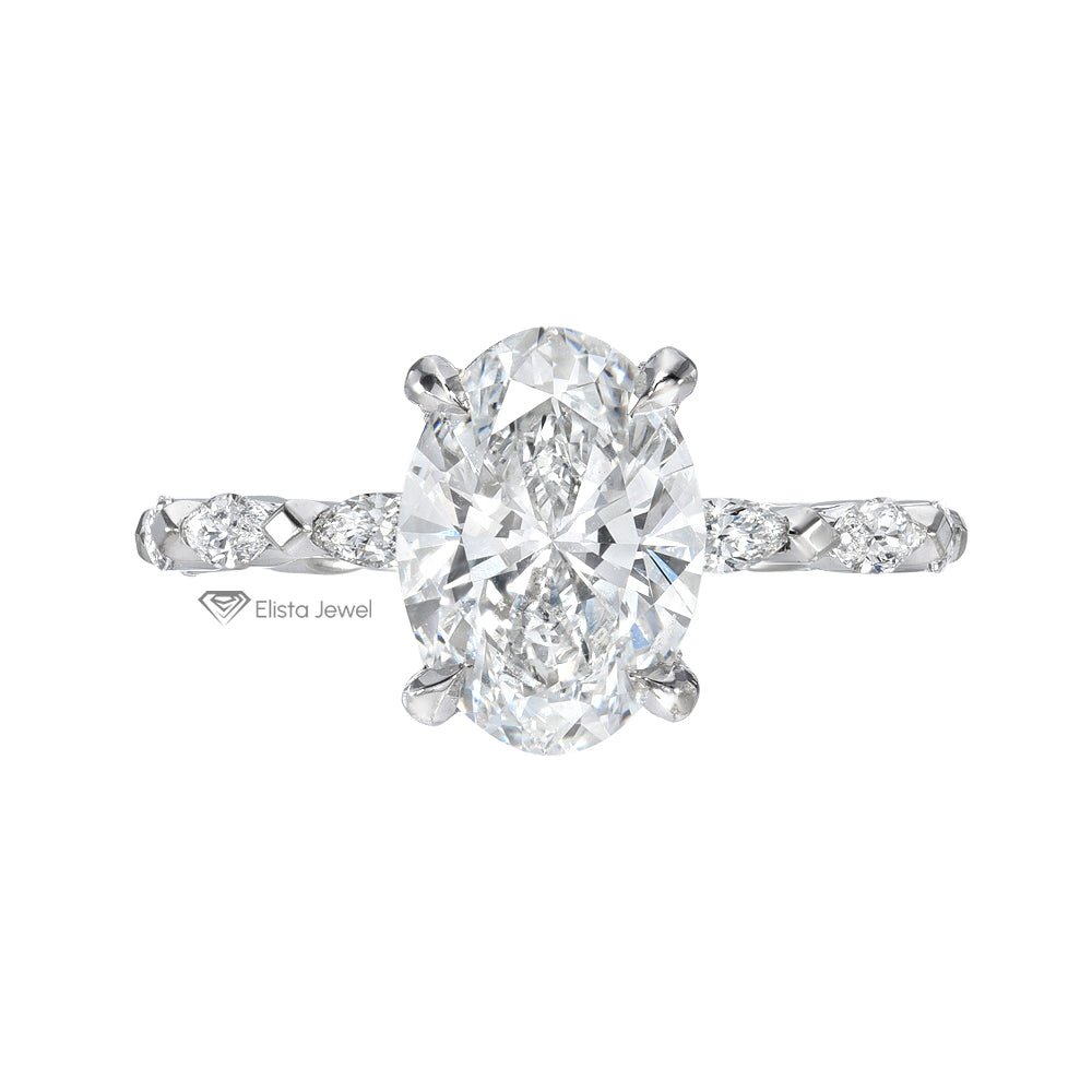 Oval Cut Hidden Halo Engagement Lab Grown Diamond Ring in 10K White Gold - Front View