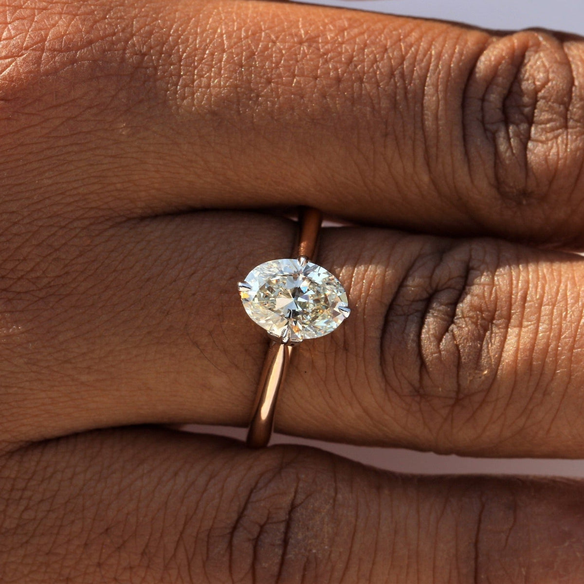 Oval Cut Solitaire Wedding Lab Grown Diamond Ring in 14K - Side View