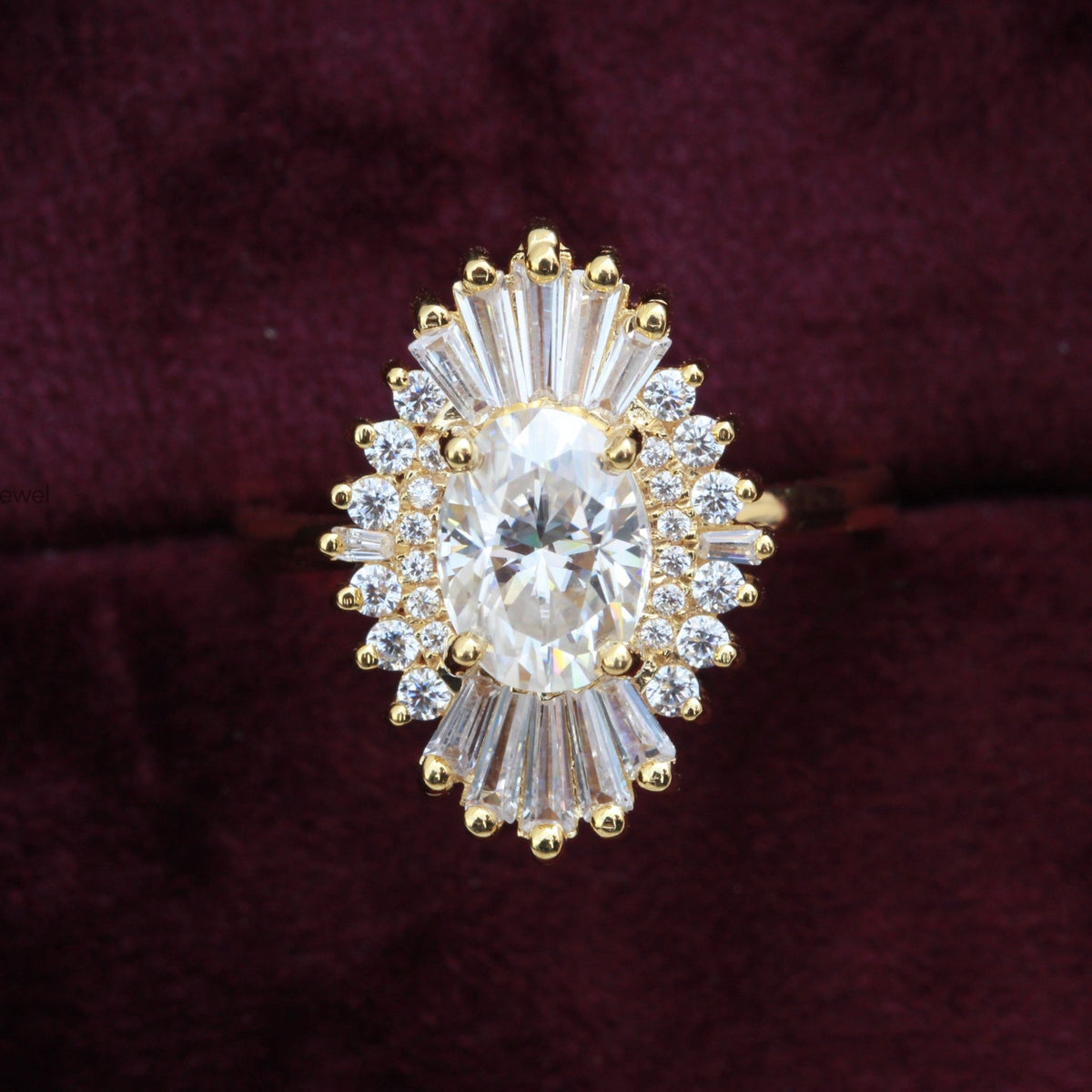 Oval Diamond Art Deco Engagement Ring in 10K - Front View