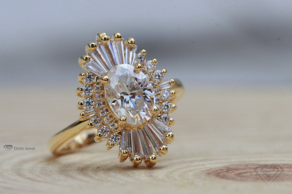 Oval Diamond Art Deco Engagement Ring - Profile View