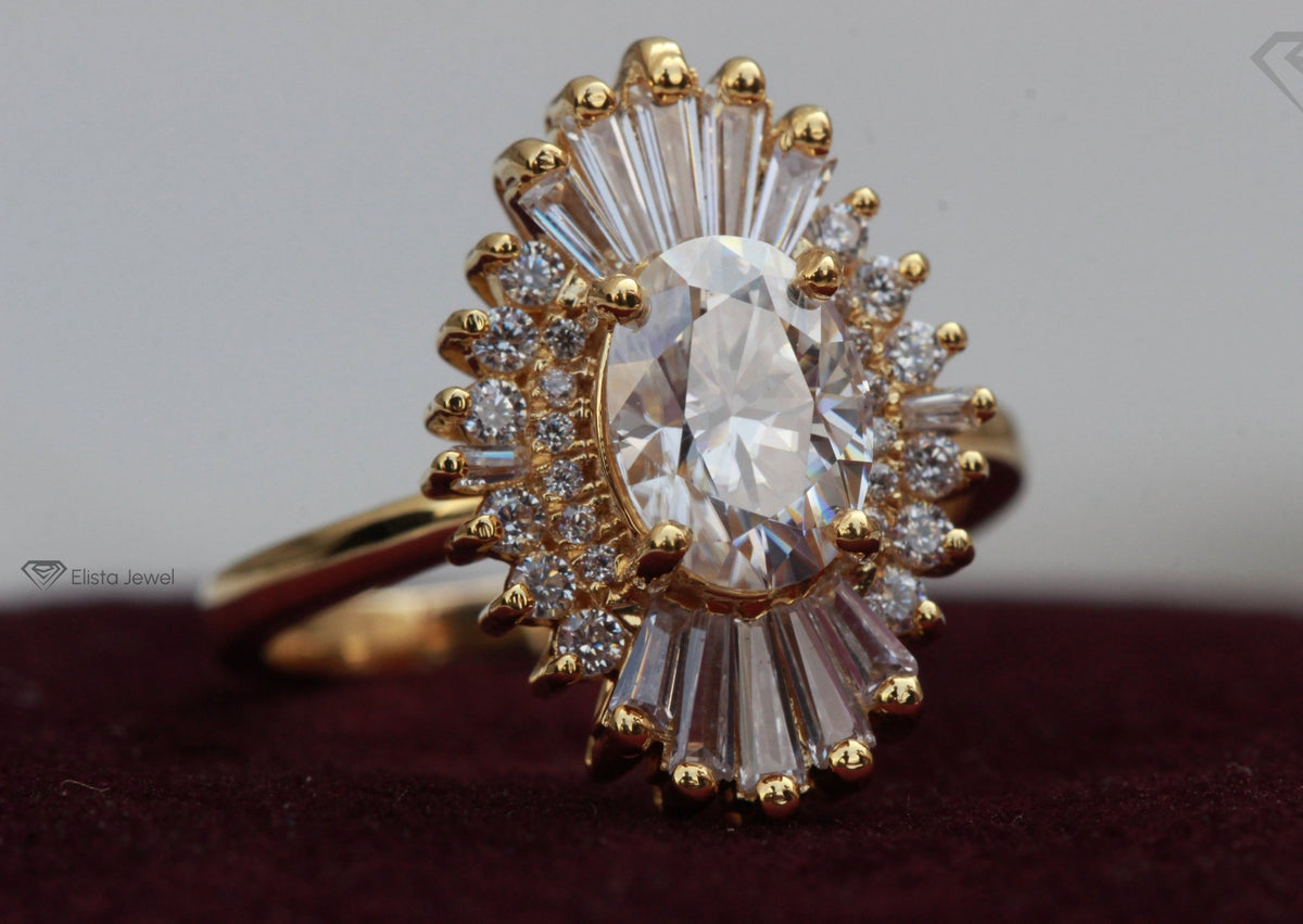 Oval Diamond Art Deco Engagement Ring - Close-up View