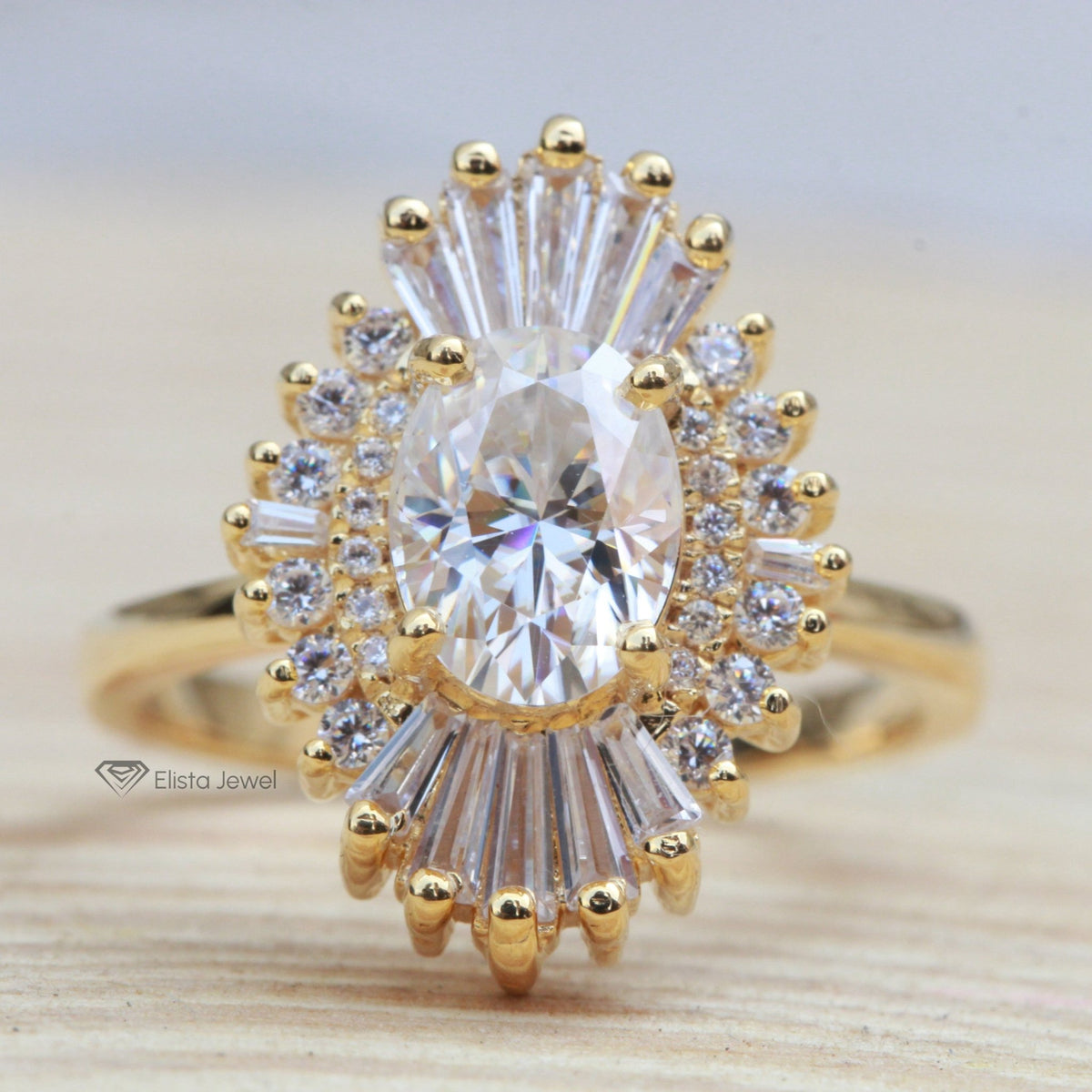 Oval Diamond Art Deco Engagement Ring in 14K - Side View