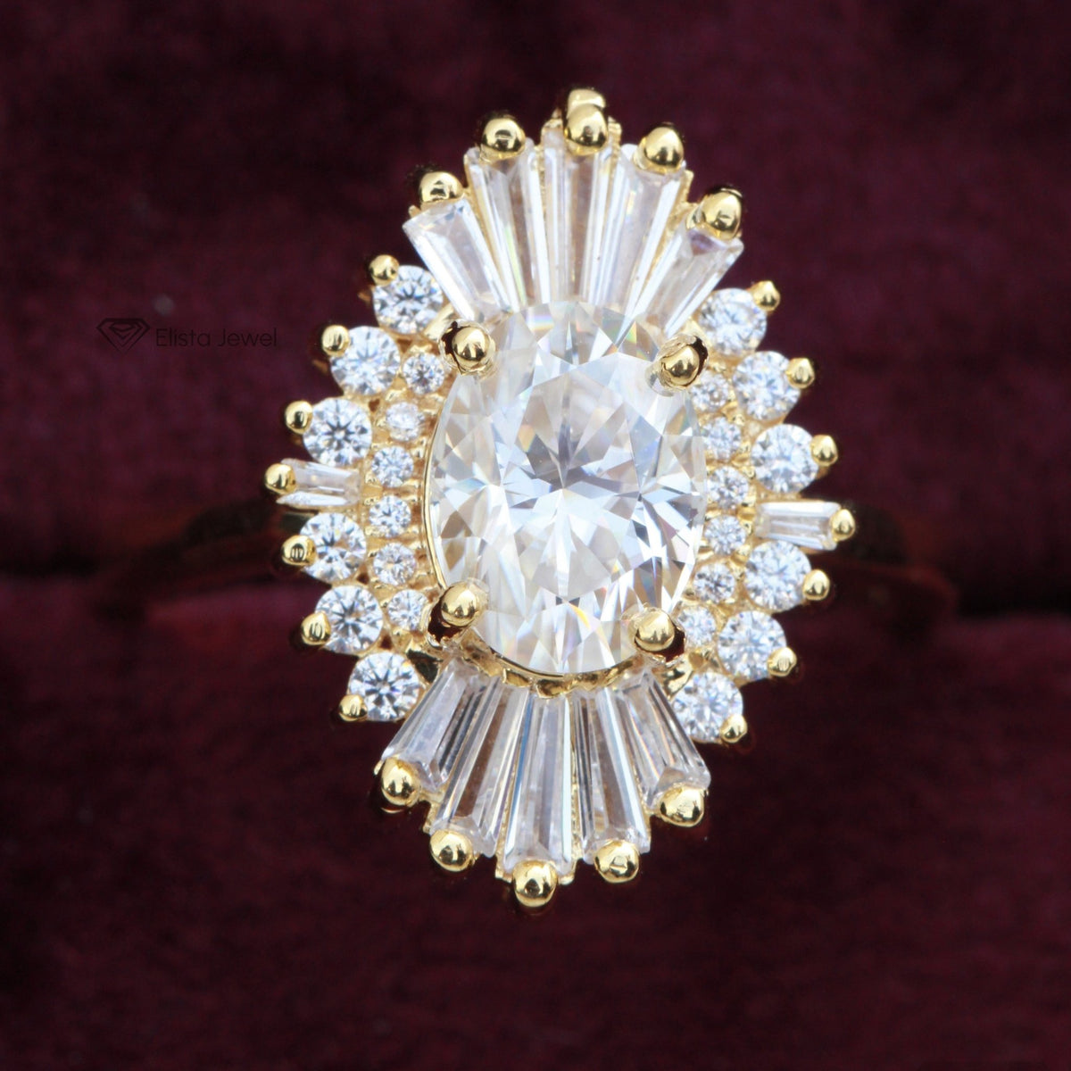 Oval Diamond Art Deco Engagement Ring - Perspective View