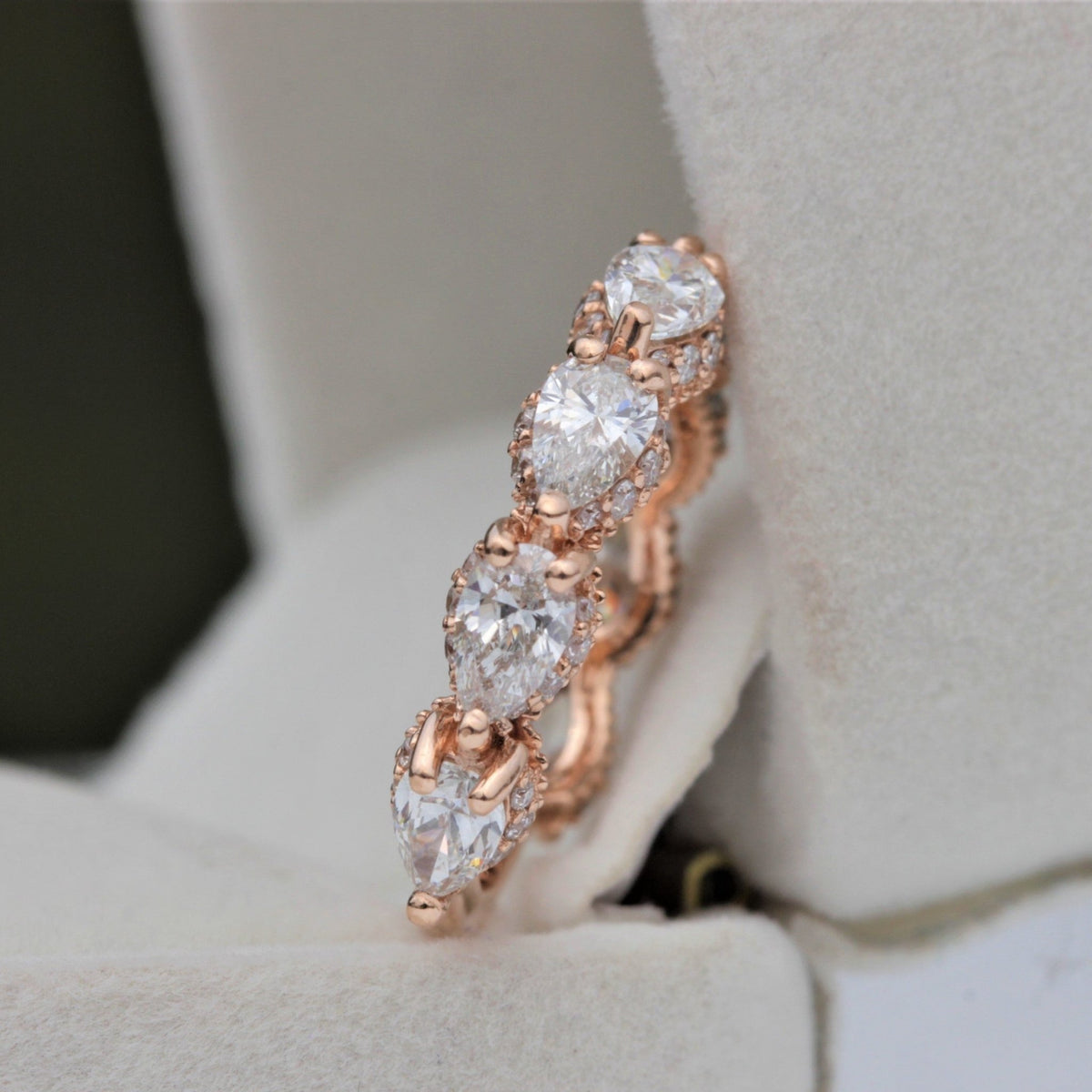 Pear Cut Half Eternity Wedding Lab Grown Diamond Band - Profile View