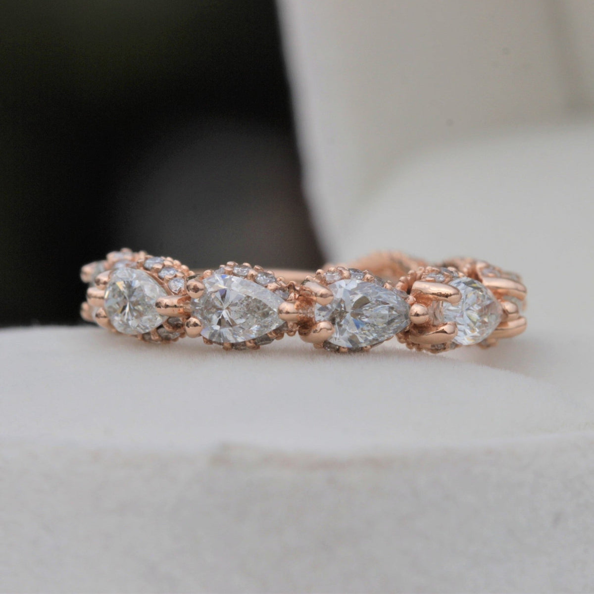 Pear Cut Half Eternity Wedding Lab Grown Diamond Band in 14K - Side View