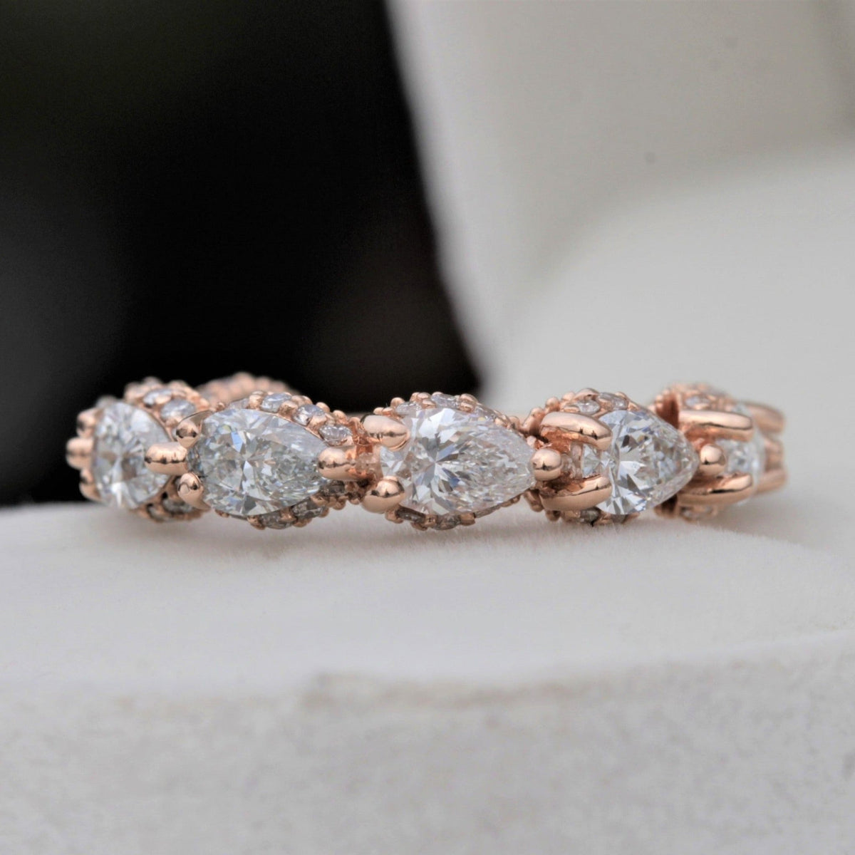 Pear Cut Half Eternity Wedding Lab Grown Diamond Band in 10K - Front View