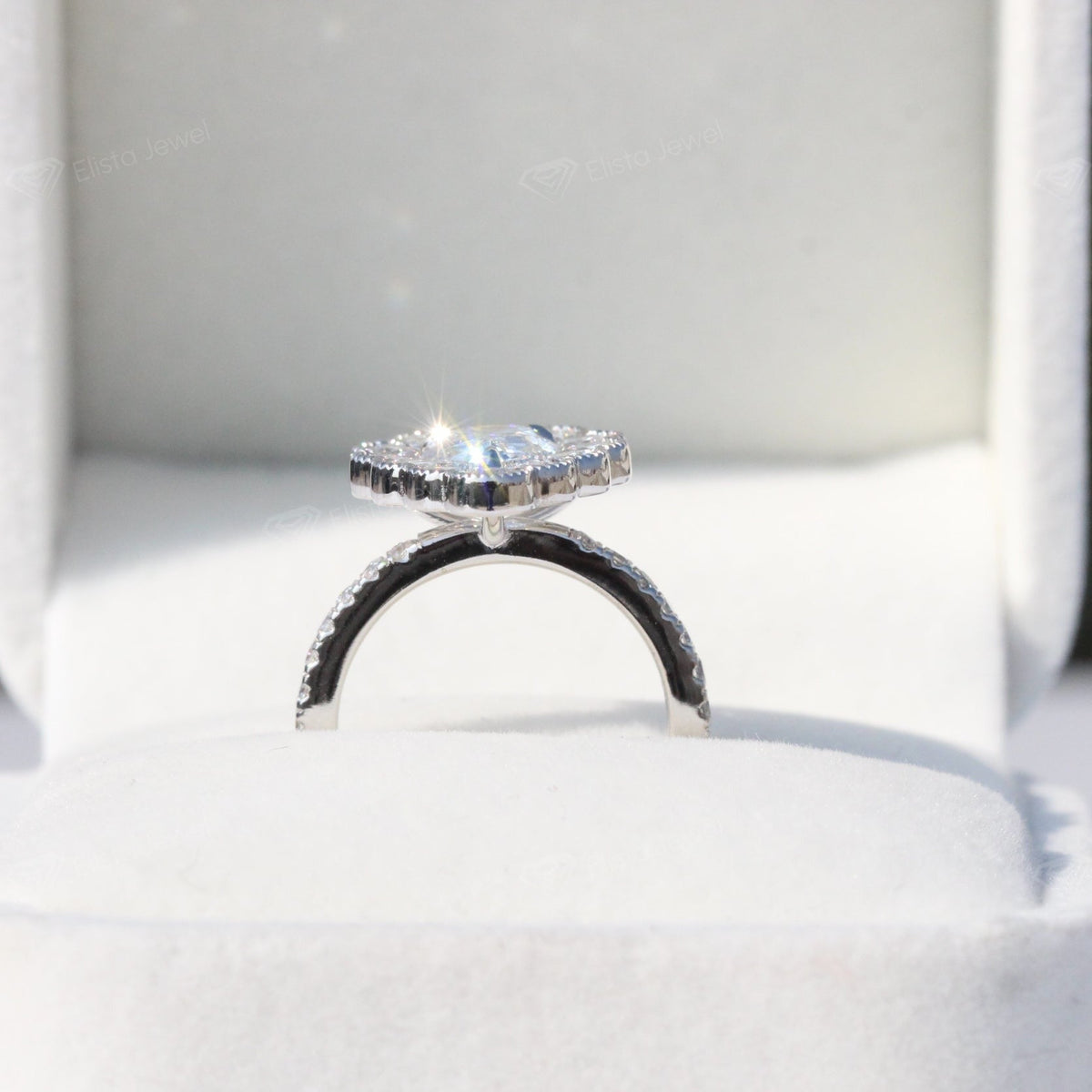 Pear Cut Halo Vintage Lab Grown Diamond Ring - Detail View