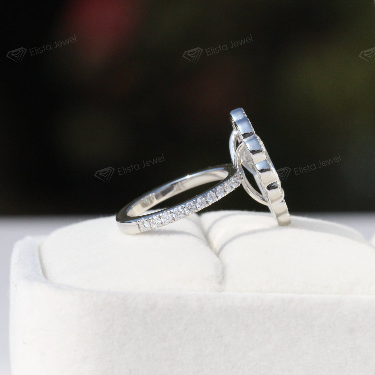 Pear Cut Halo Vintage Lab Grown Diamond Ring in 18K - Angled View