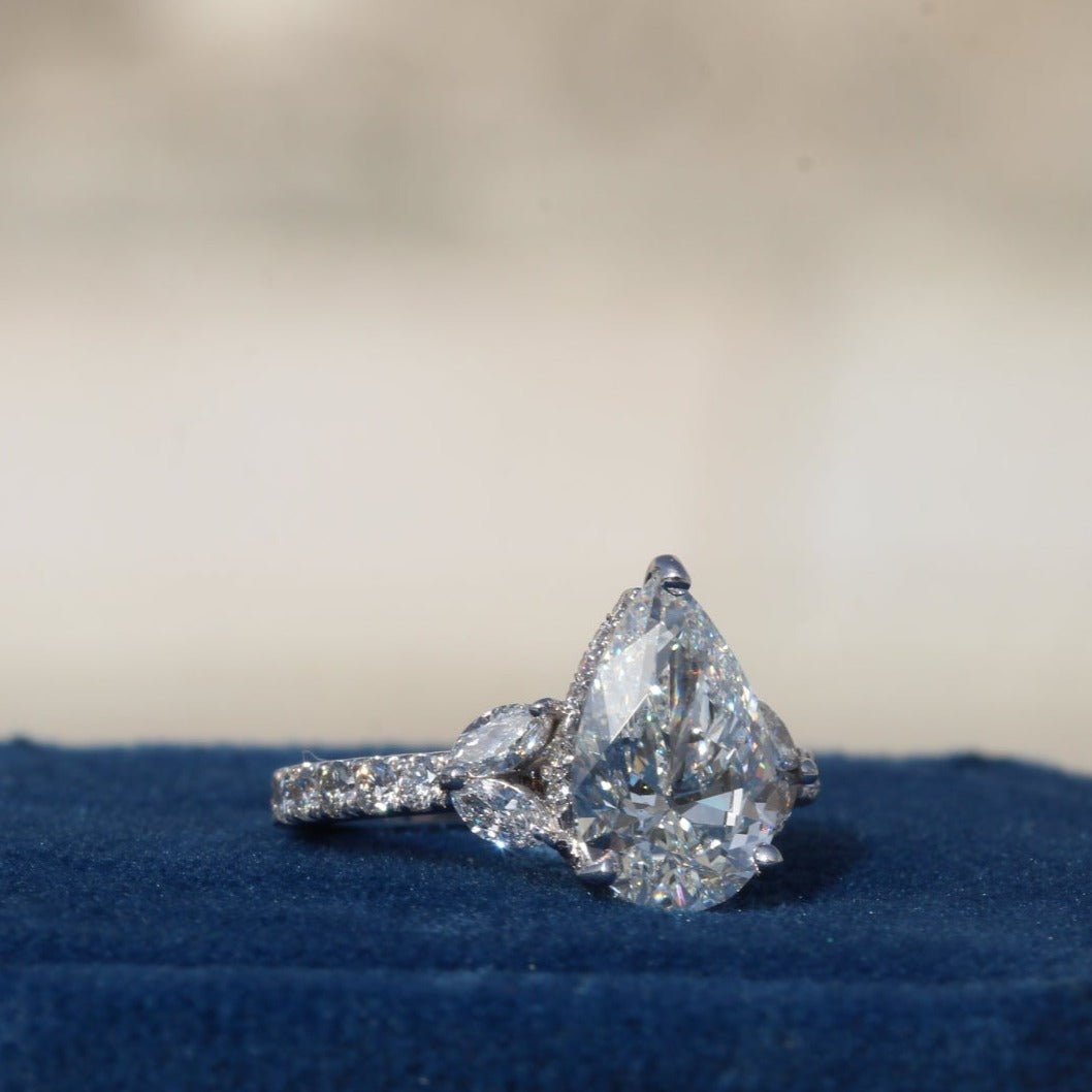 Pear Cut Hidden Halo Engagement Lab Grown Diamond Ring - Ring on Hand View