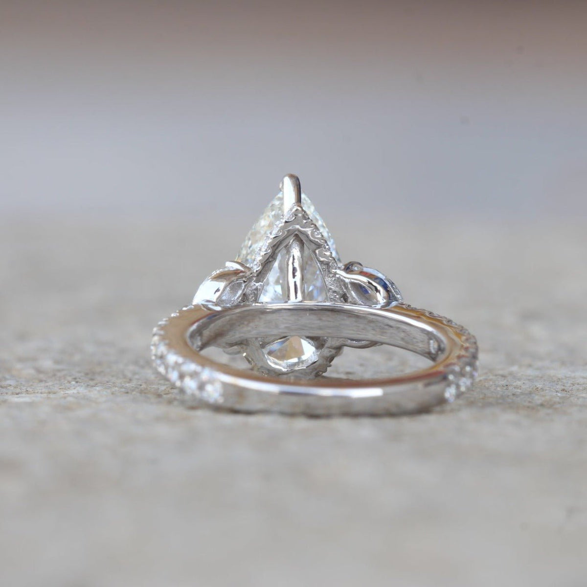 Pear Cut Hidden Halo Engagement Lab Grown Diamond Ring - Detail View