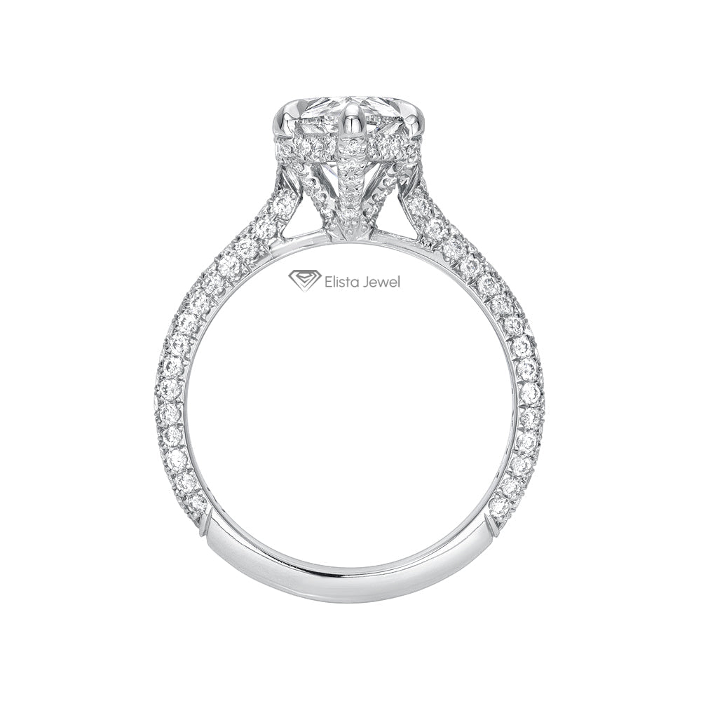 Pear Cut Hidden Halo Wedding Lab Grown Diamond Ring in 10K Rose Gold - Side View