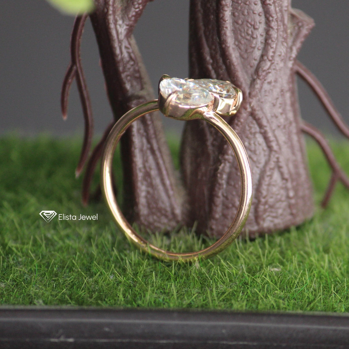 Pear Cut Toi Et Moi Engagement Lab Grown Diamond Ring - Close-up View