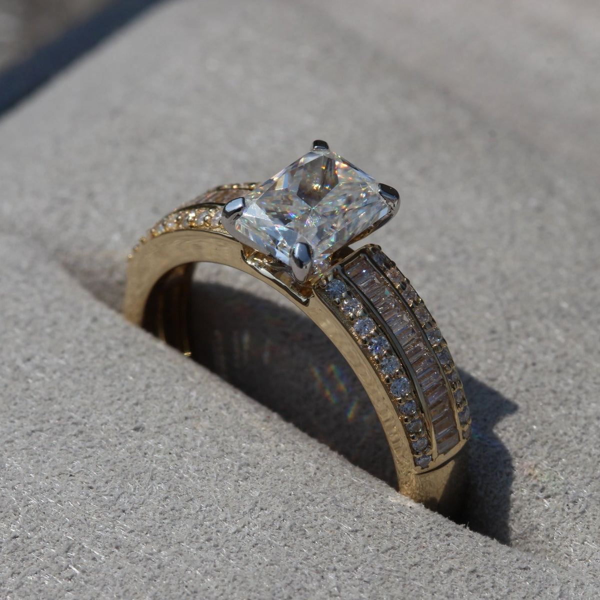 Radiant Cut Accent Wedding Lab Grown Diamond Ring in 18K - Angled View