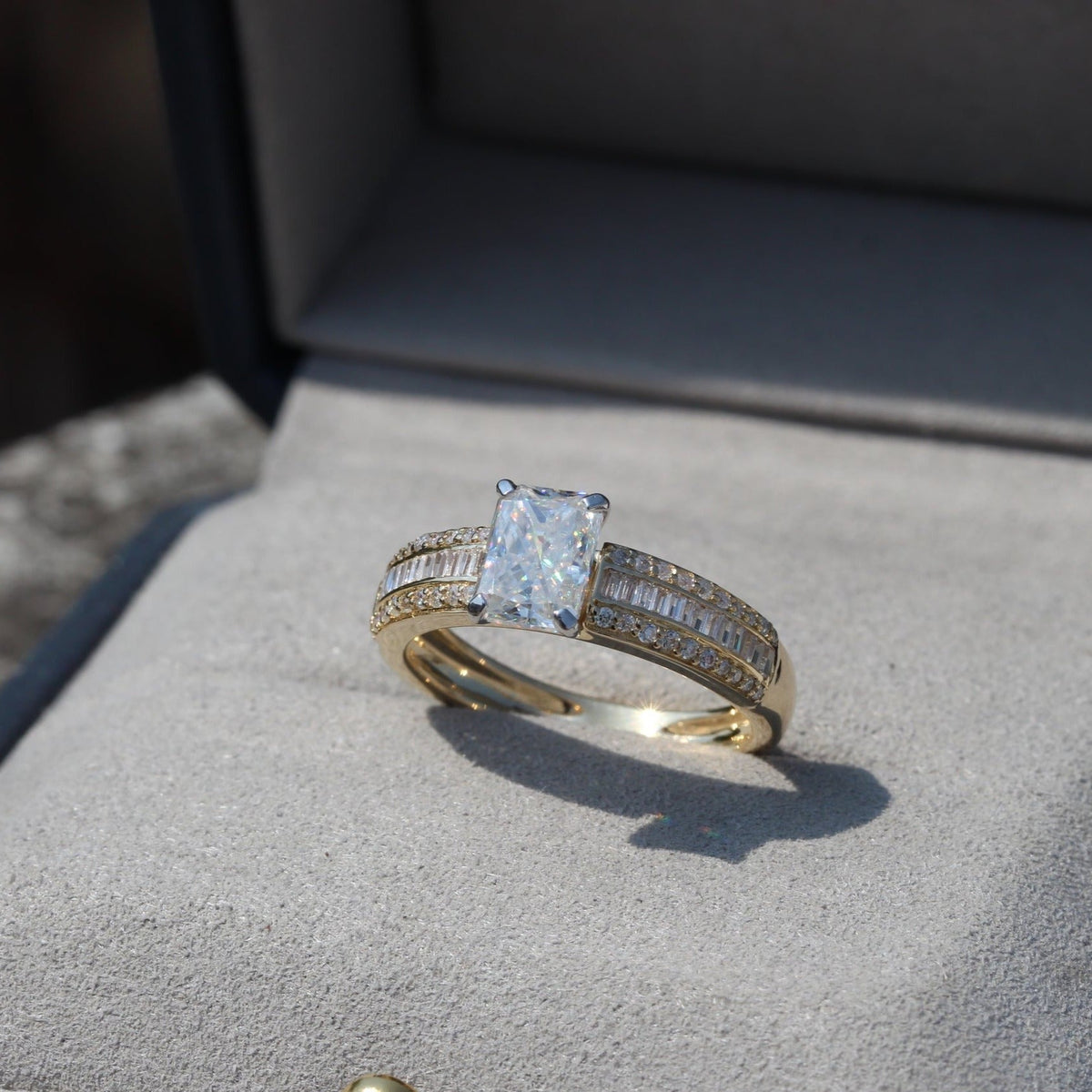 Radiant Cut Accent Wedding Lab Grown Diamond Ring - Close-up View