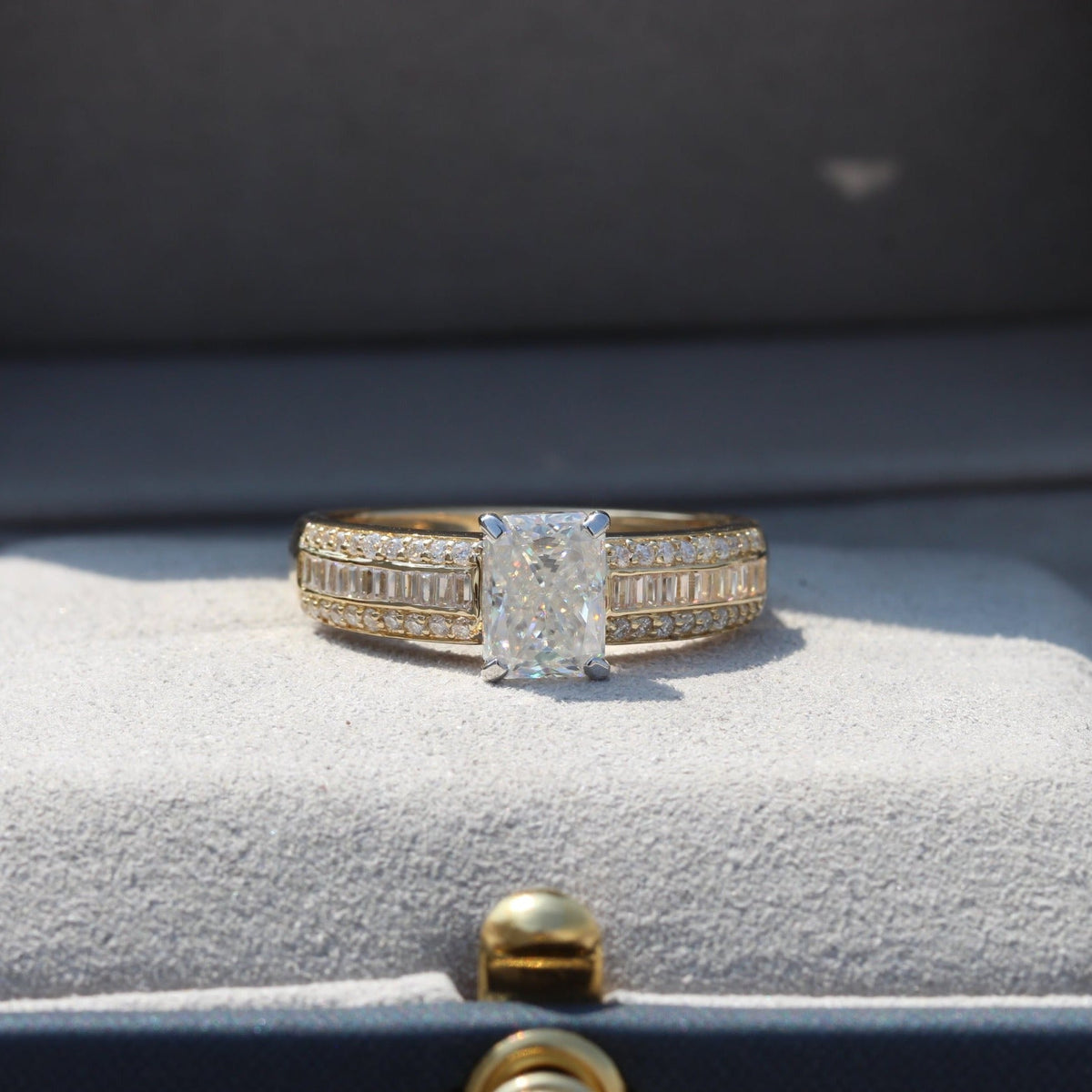 Radiant Cut Accent Wedding Lab Grown Diamond Ring in 14K - Side View