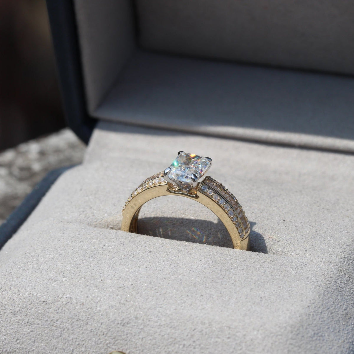 Radiant Cut Accent Wedding Lab Grown Diamond Ring in Platinum - Top View