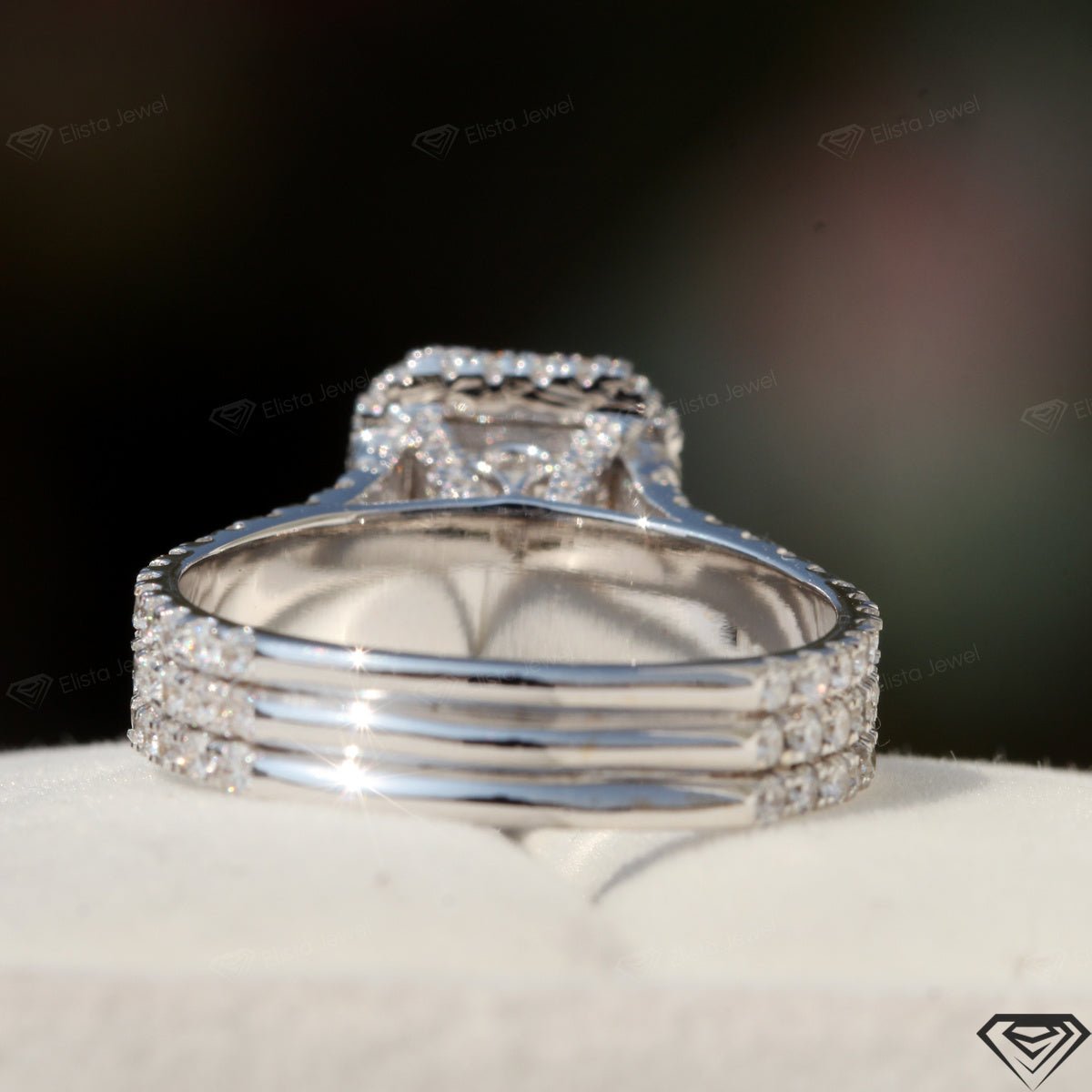 Radiant Cut Halo Engagement Lab Grown Diamond Ring in 18K - Angled View