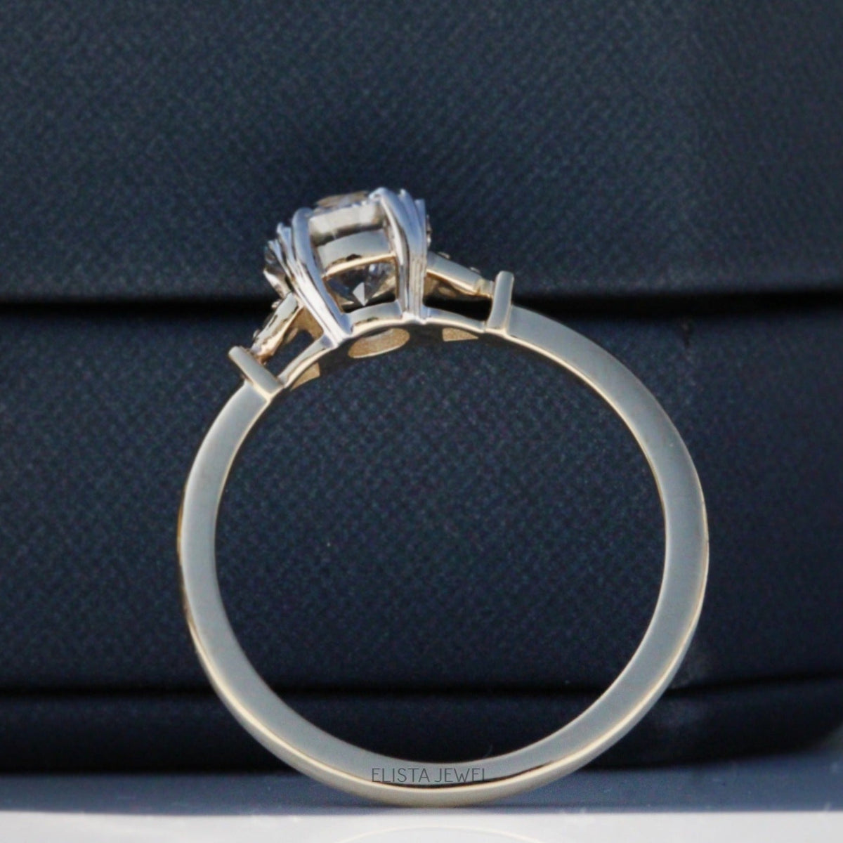 Round Cut Accent Engagement Lab Grown Diamond Ring in Platinum - Top View