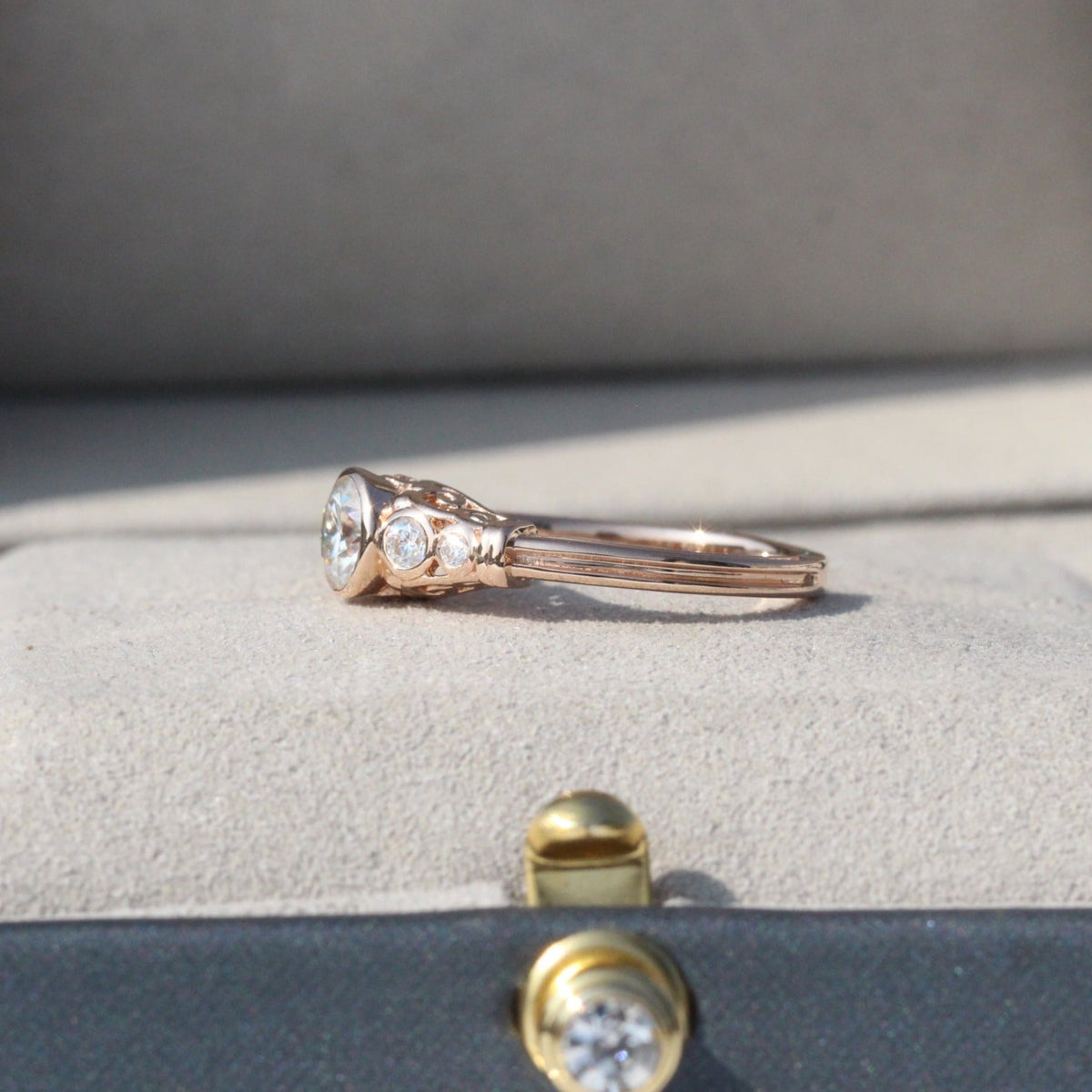 Round Cut Bezel Vintage Wedding Lab Grown Diamond Ring - Detail View