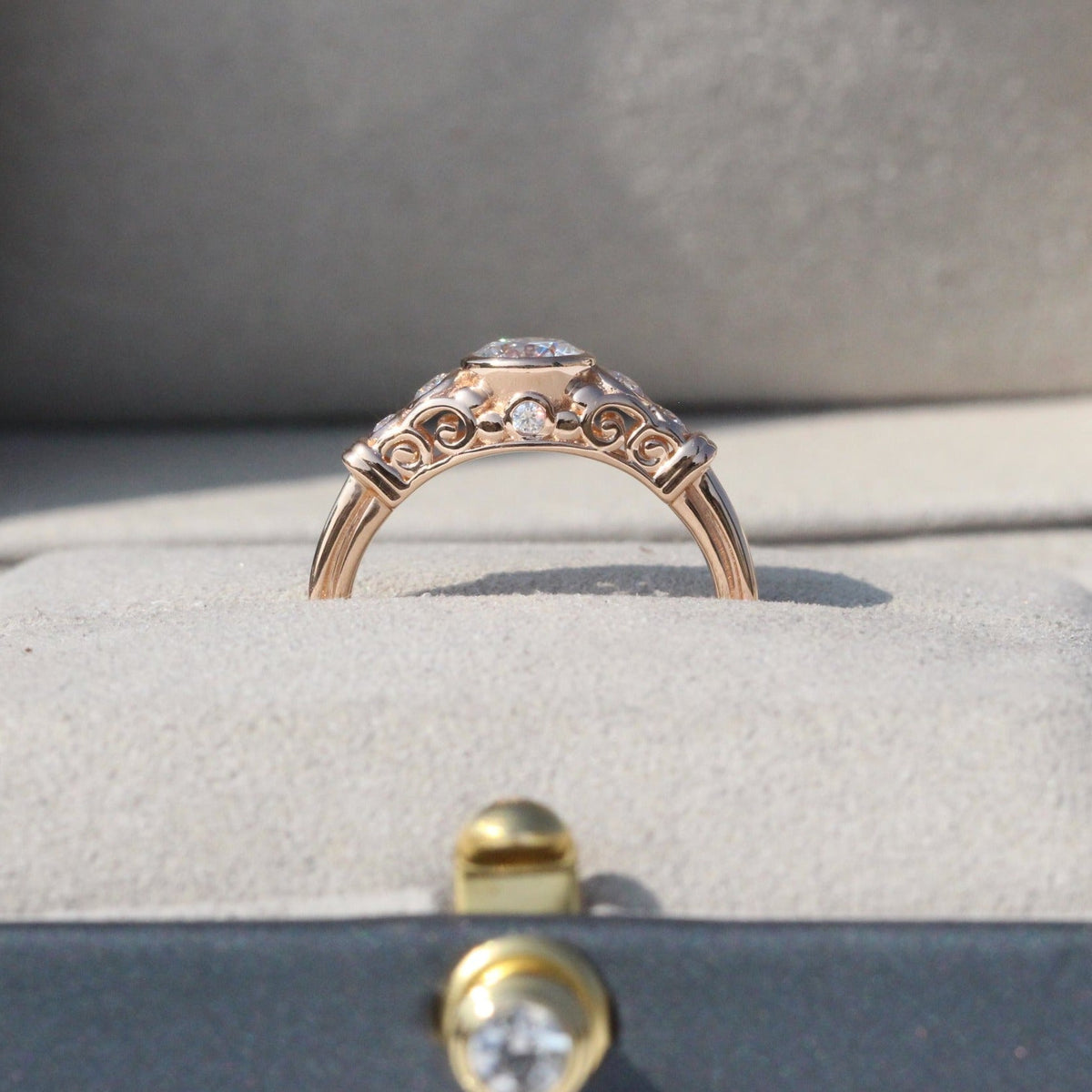 Round Cut Bezel Vintage Wedding Lab Grown Diamond Ring - Profile View