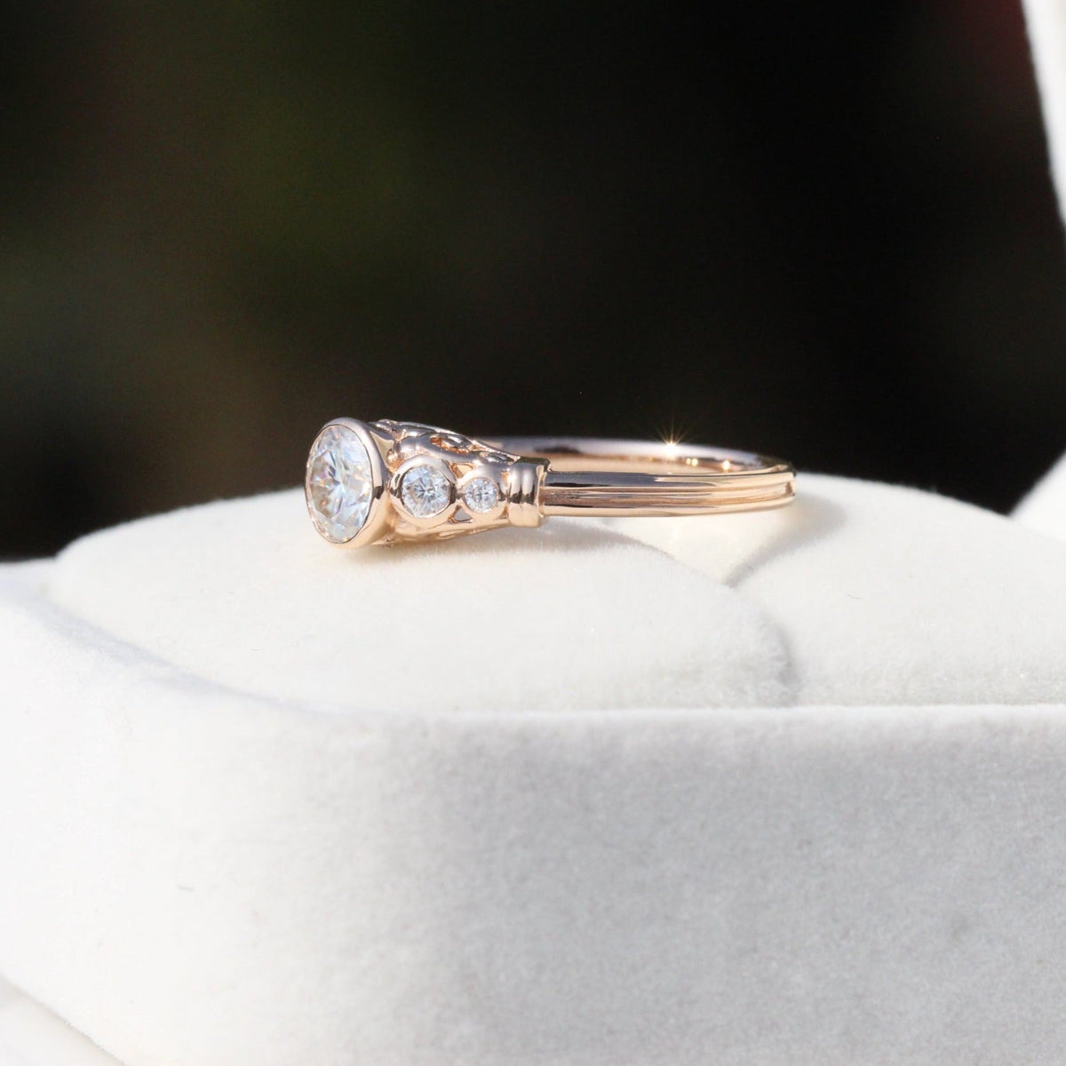 Round Cut Bezel Vintage Wedding Lab Grown Diamond Ring - Close-up View
