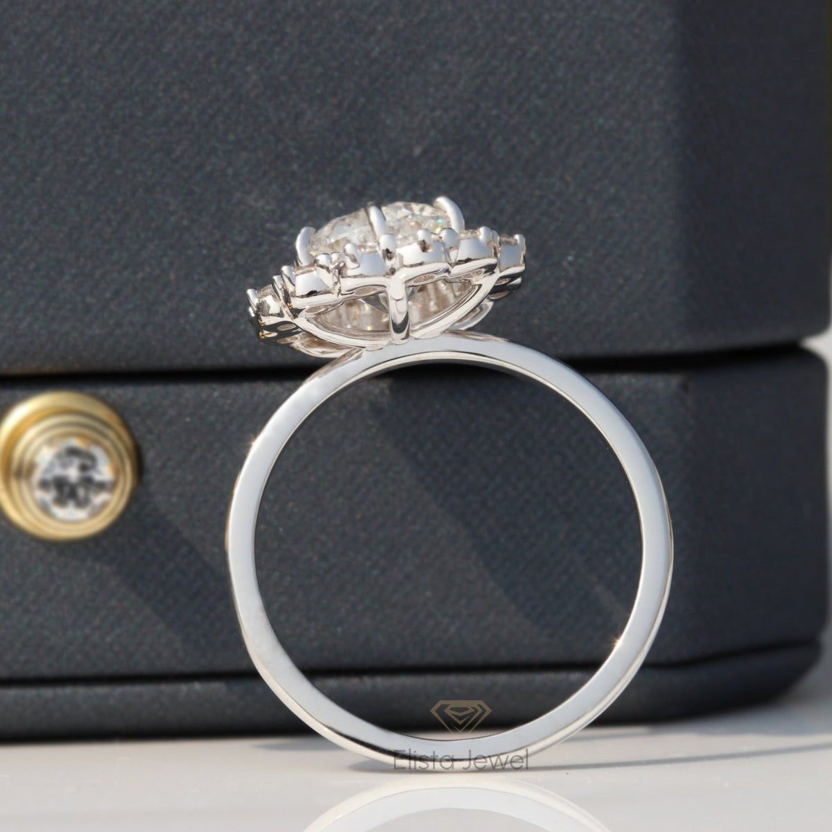 Round Cut Halo Engagement Lab Grown Diamond Ring in Platinum - Top View
