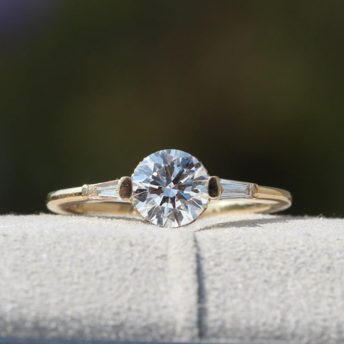 Round Cut Hidden Halo Three Stone Lab Grown Diamond Ring in 10K - Front View