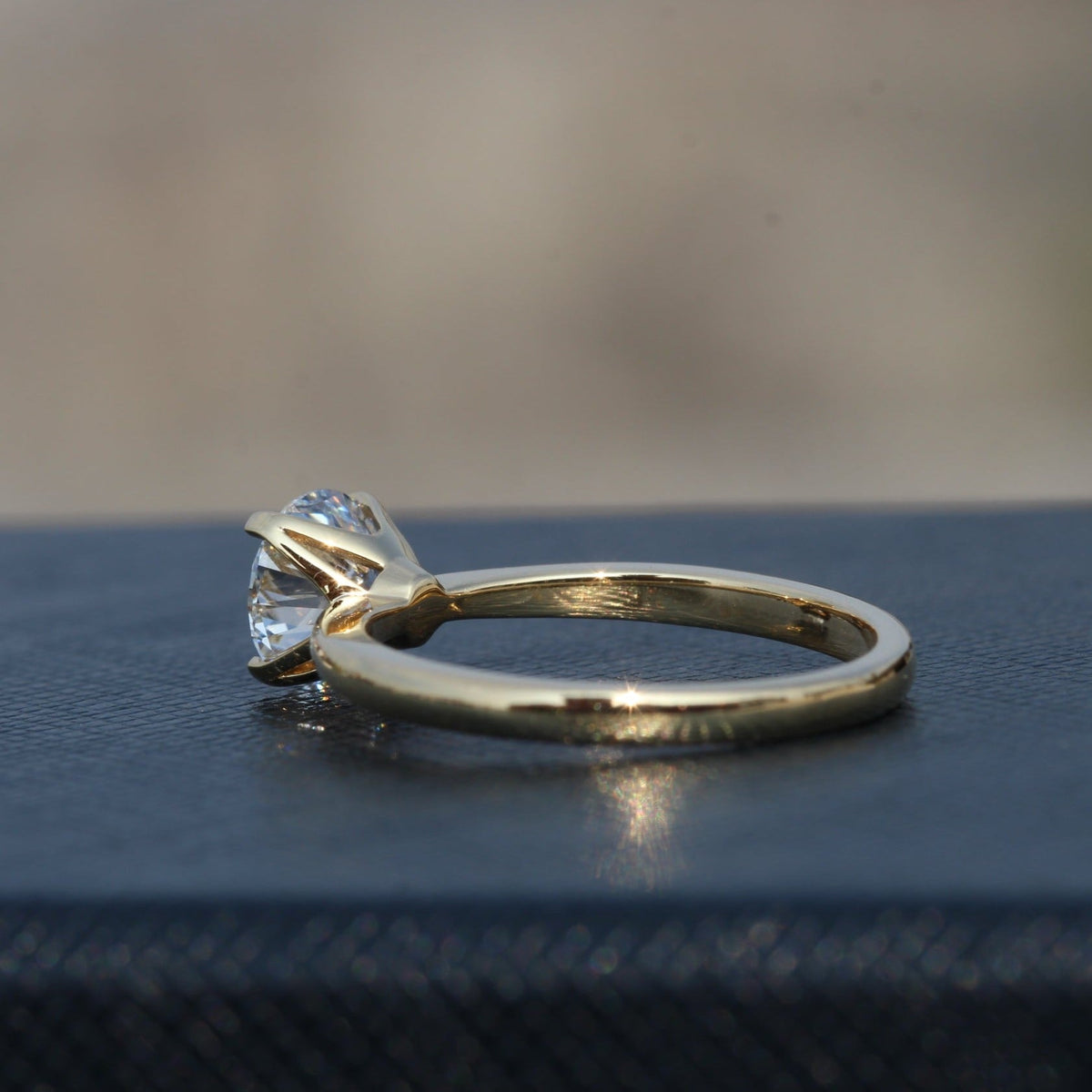 Round Cut Solitaire Engagement Lab Grown Diamond Ring in 14K Yellow Gold - Profile View
