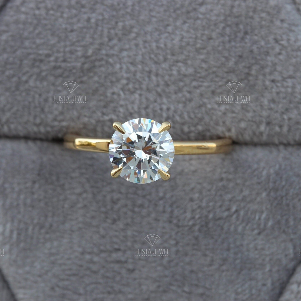 Round Cut Solitaire Engagement Lab Grown Diamond Ring in 14K - Side View