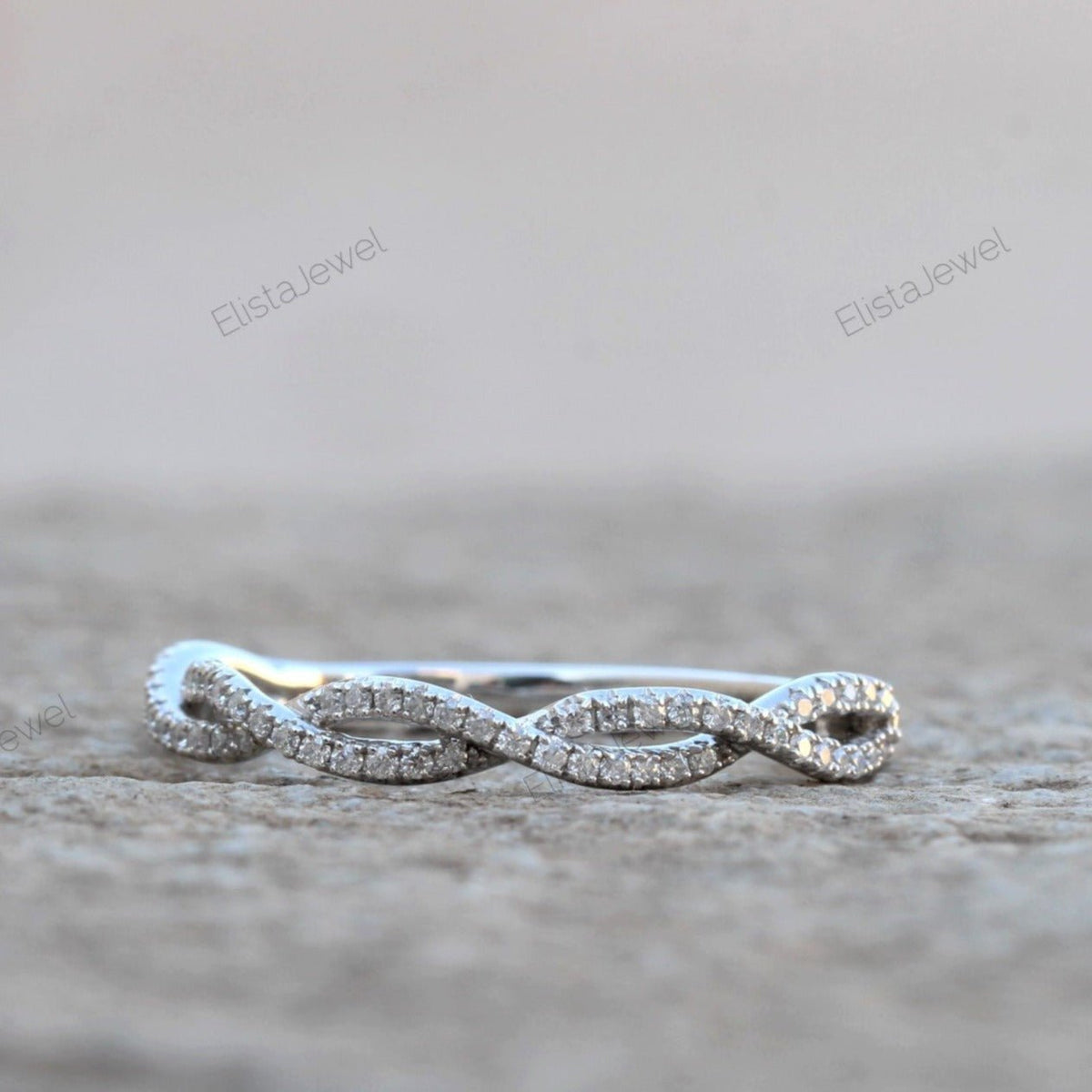 Round Cut Twisted Stackable Lab Grown Diamond Band in 10K - Front View
