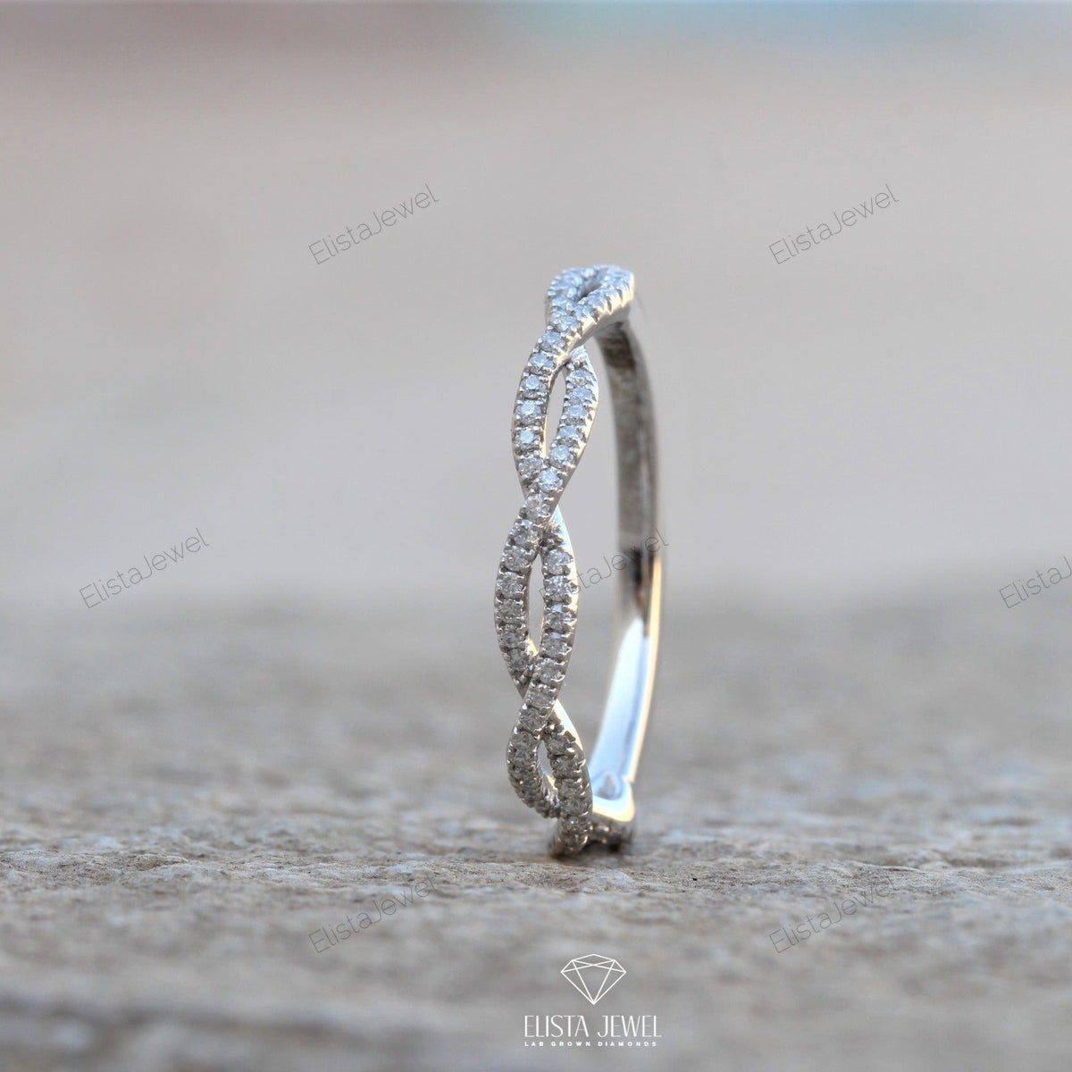 Round Cut Twisted Stackable Lab Grown Diamond Band in Platinum - Top View