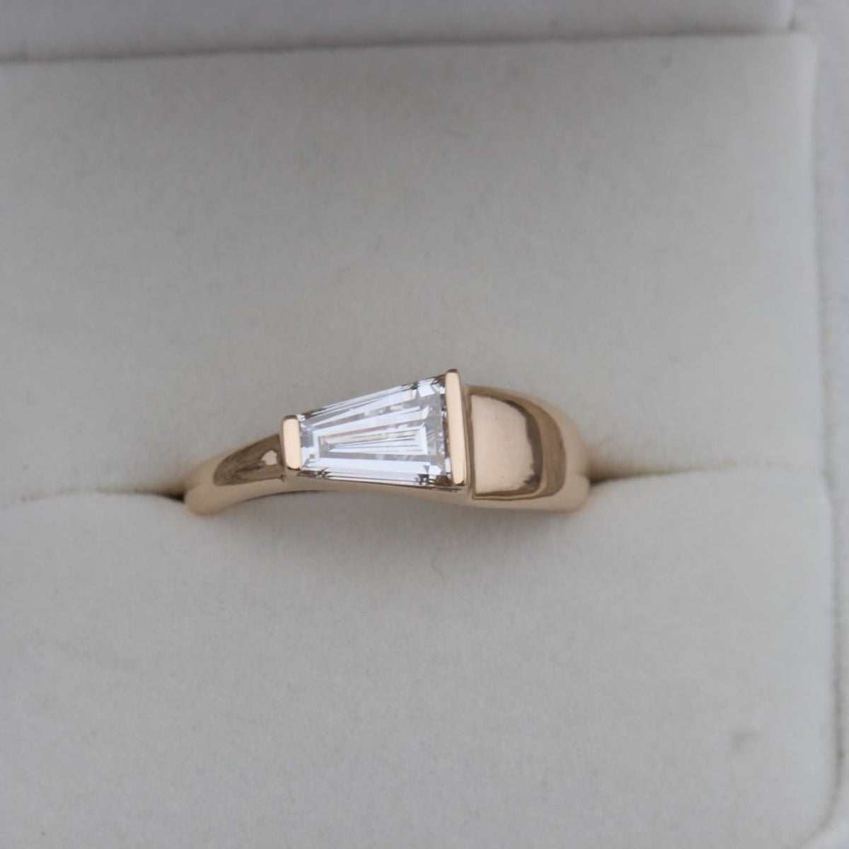 Tapered Baguette Cut Solitaire Lab Grown Diamond Ring in 14K - Side View