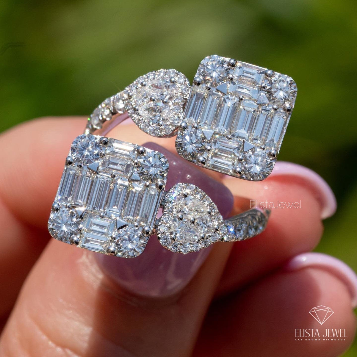 Toi Et Moi Cluster Engagement Lab Grown Diamond Ring in 10K - Front View