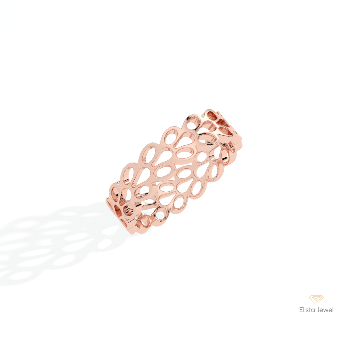 14K Gold Mesh Wedding Lab Grown Diamond Band - Side View
